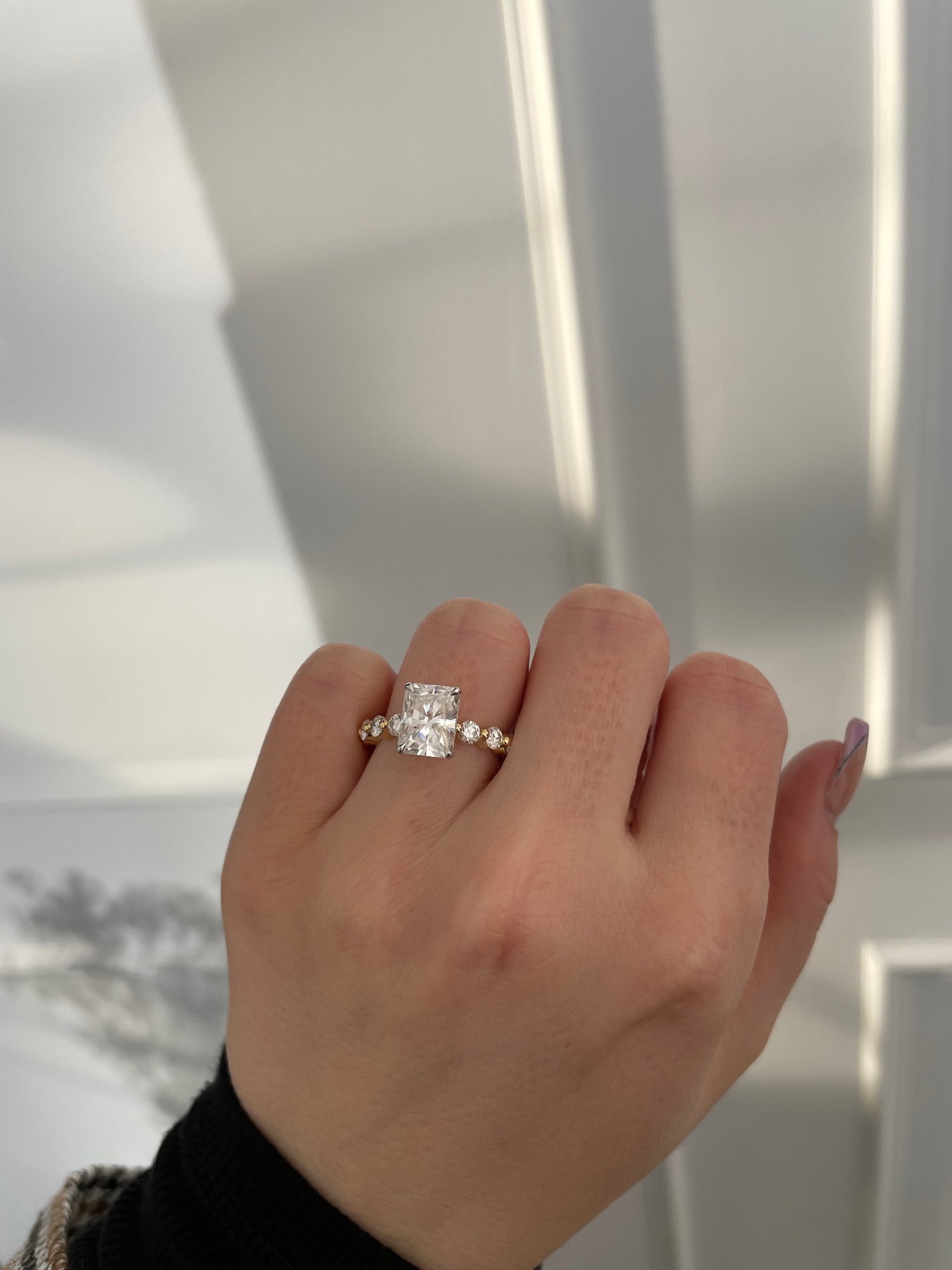 18k Yellow Gold / Platinum | 9x7mm Radiant Moissanite | Moissanite side stones