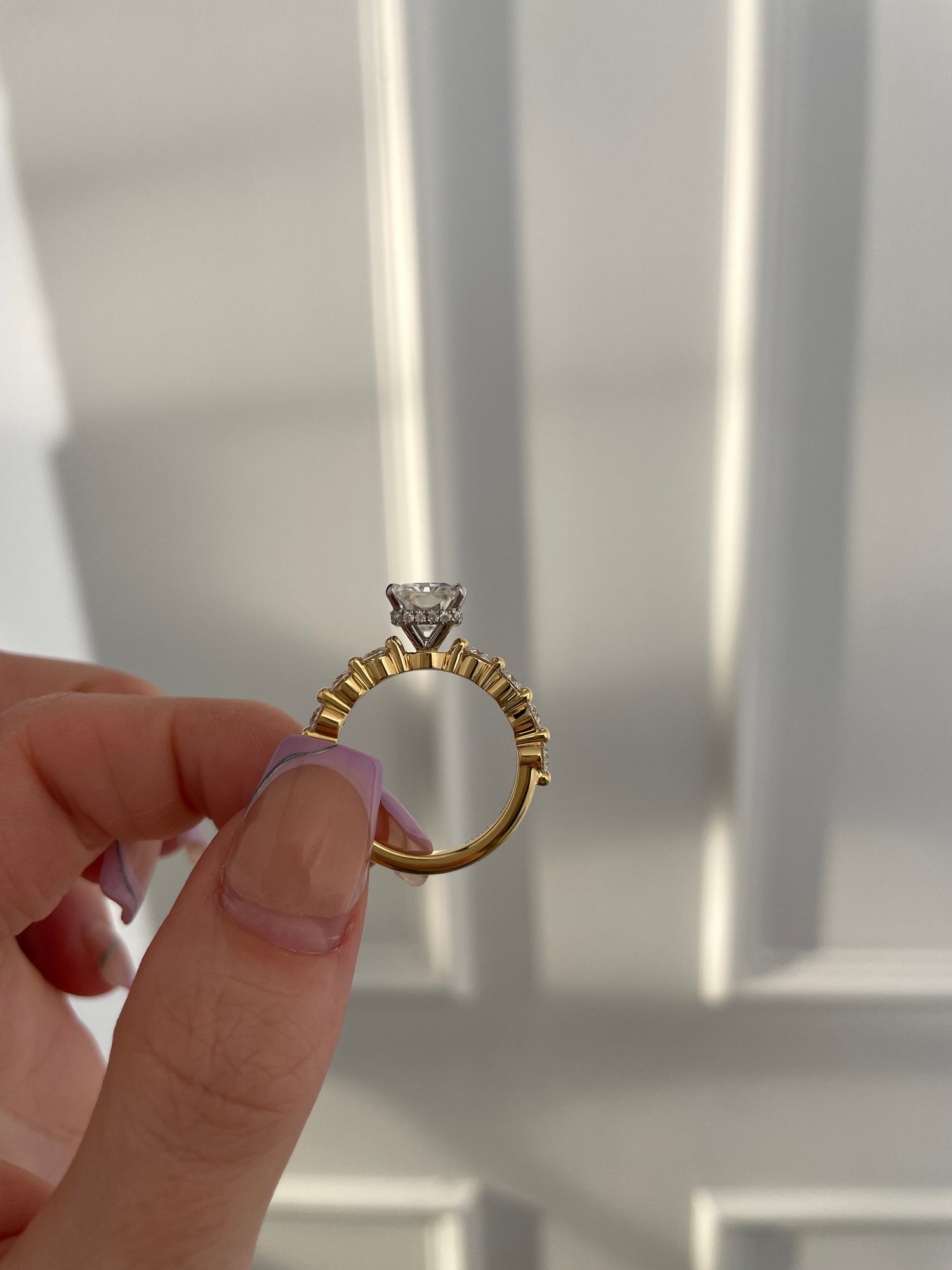 18k Yellow Gold / Platinum | 9x7mm Radiant Moissanite | Moissanite side stones