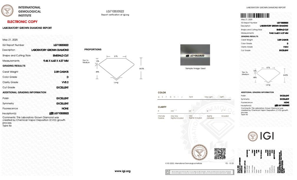 18k Yellow Gold | 2.59ct - D - VVS2 Emerald Lab Diamond