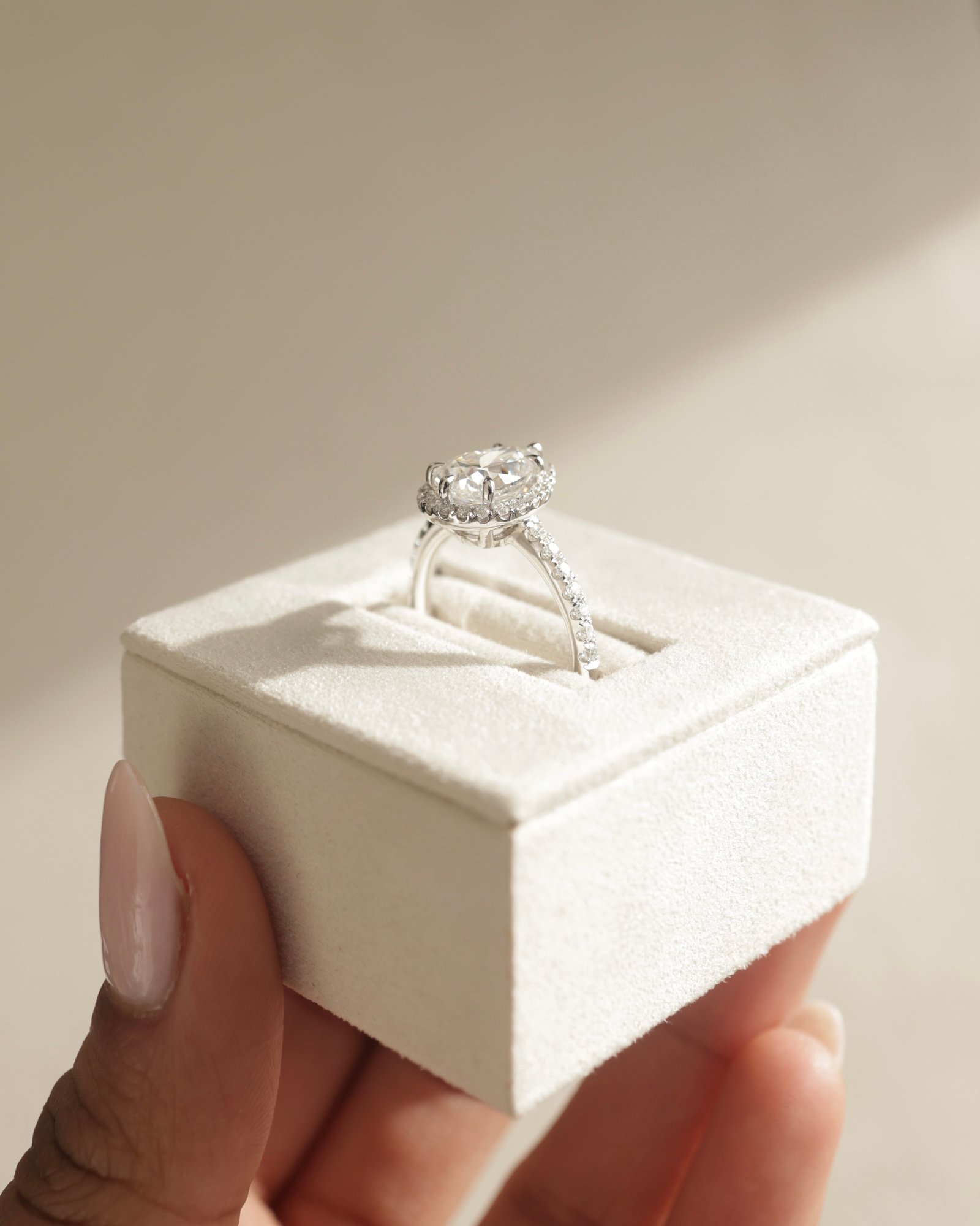 Platinum | 10x7mm Pear Moissanite | Lab Diamond side stones