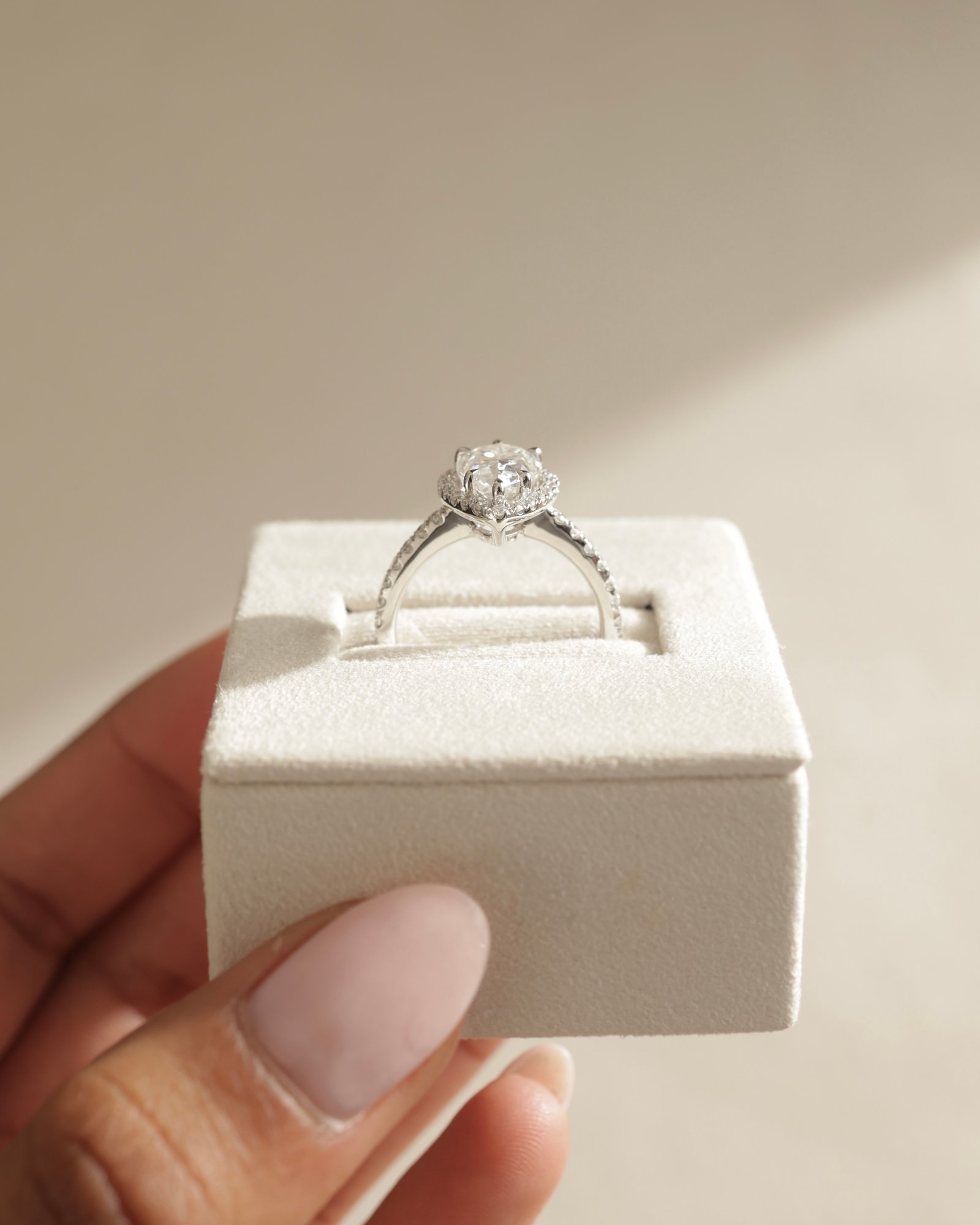 Platinum | 10x7mm Pear Moissanite | Lab Diamond side stones