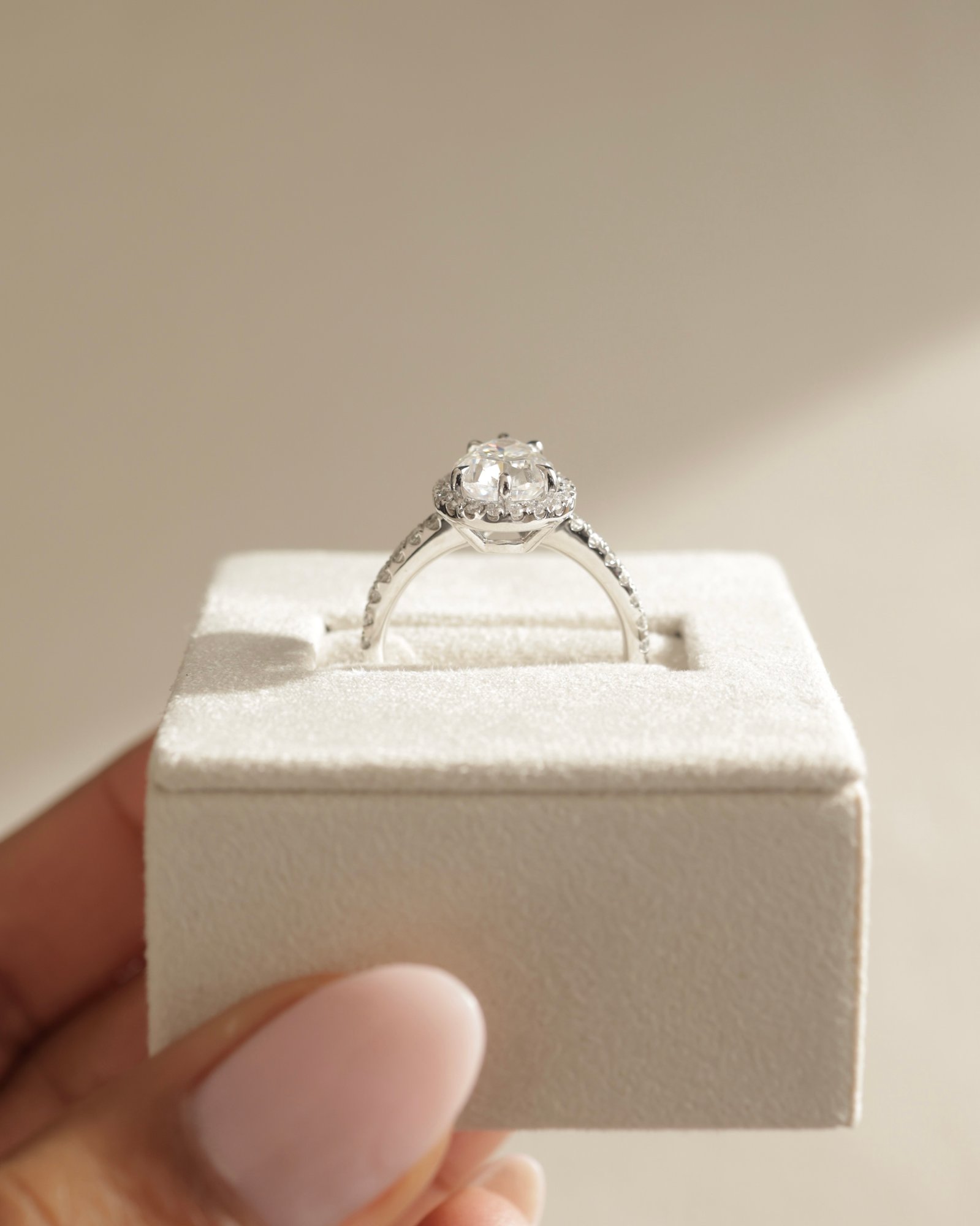 Platinum | 10x7mm Pear Moissanite | Lab Diamond side stones