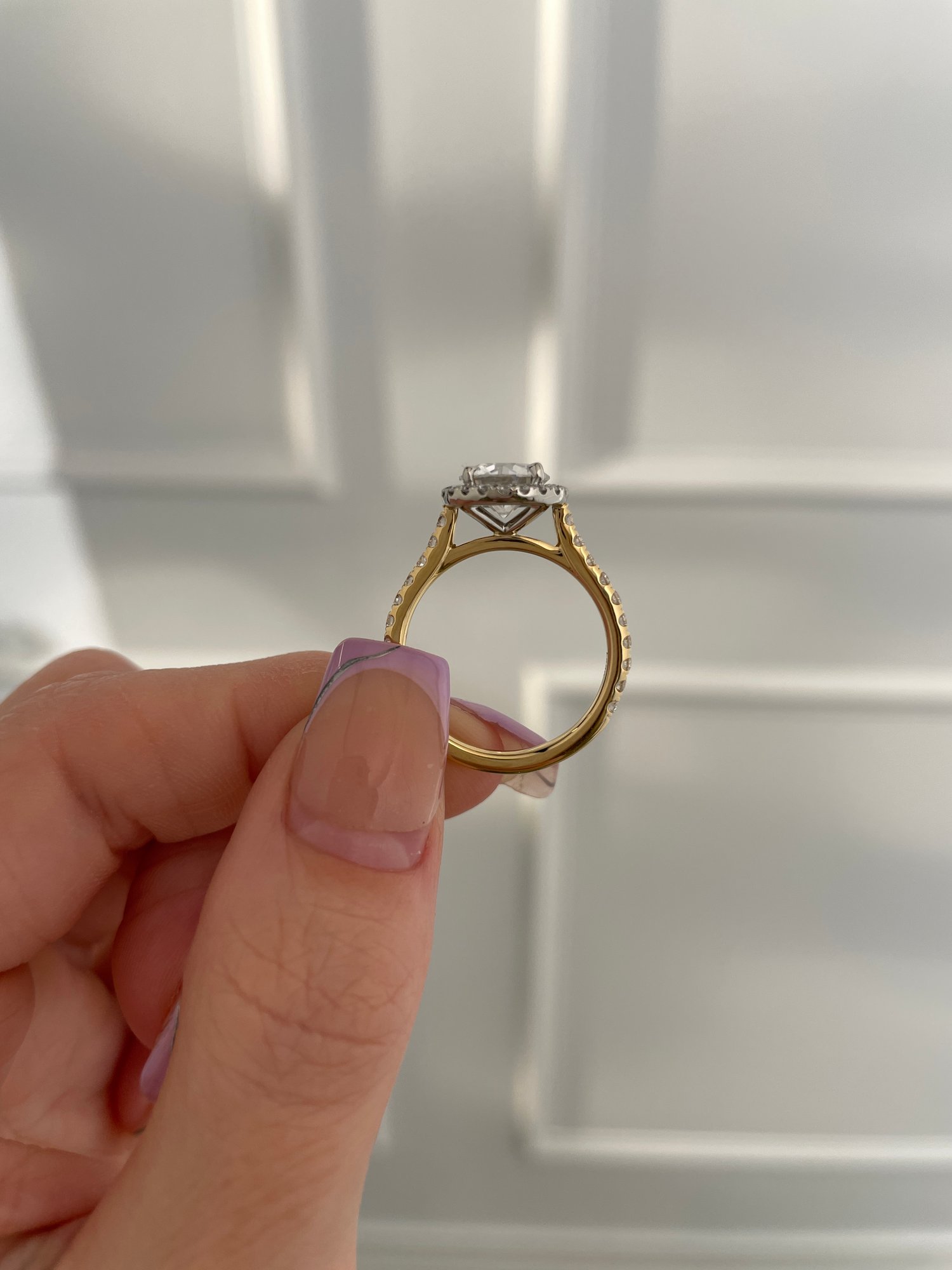 18k Yellow Gold / Platinum | 7.5mm Round Moissanite | Lab Diamond side stones