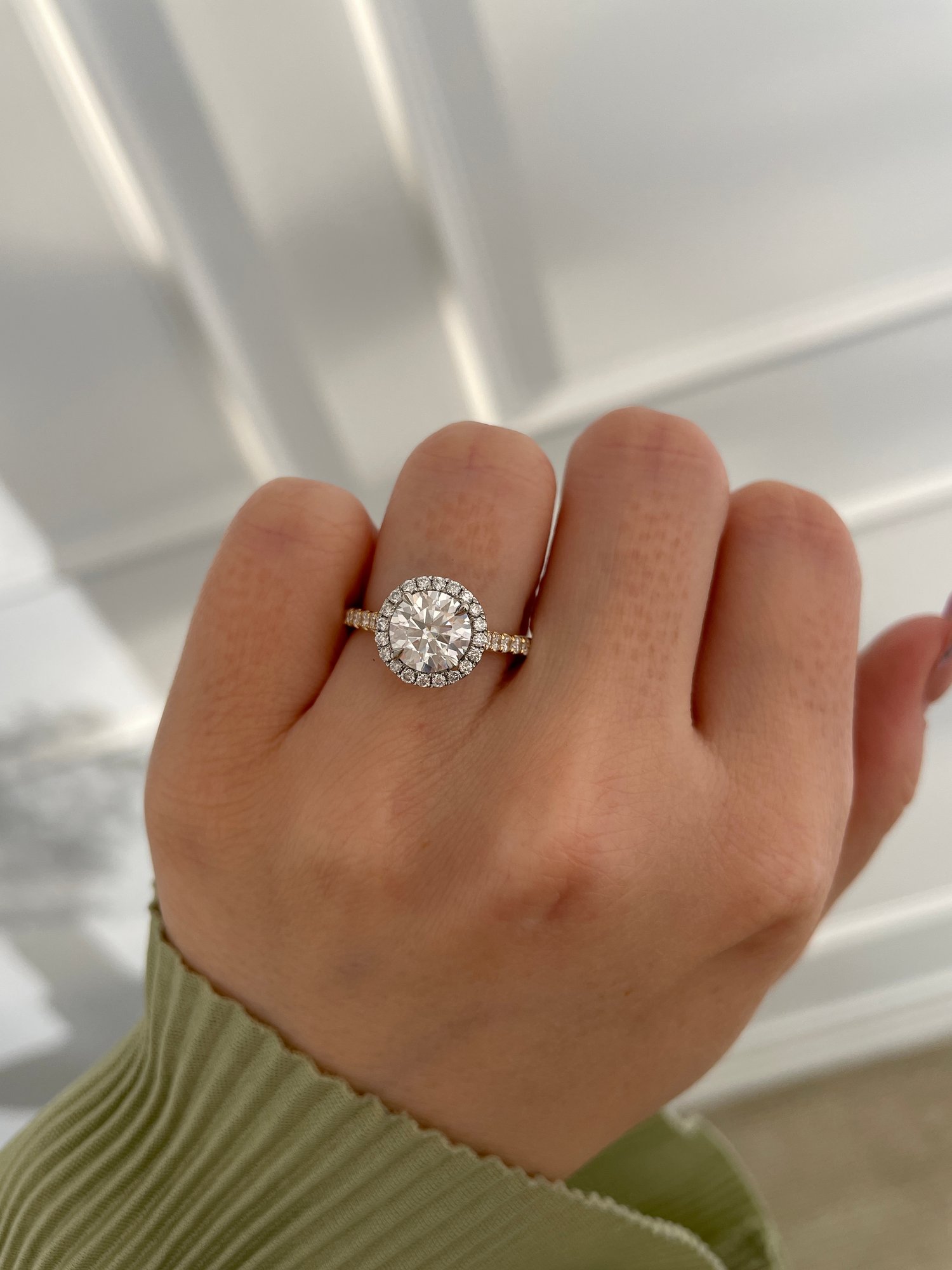 18k Yellow Gold / Platinum | 7.5mm Round Moissanite | Lab Diamond side stones