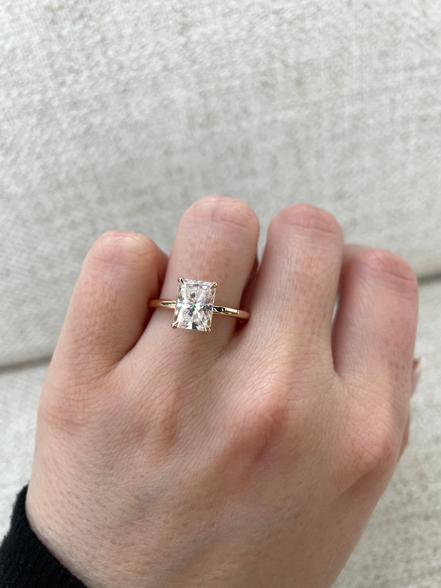 18k Rose Gold | 8.5x6.5mm Radiant Moissanite | Lab Diamond side stones