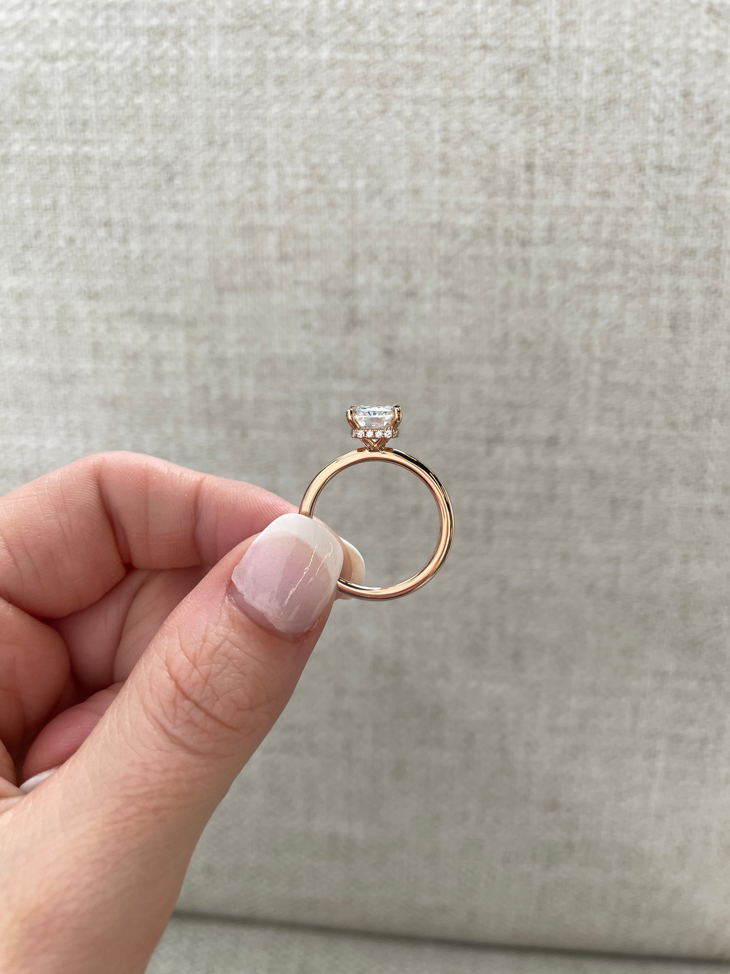 18k Rose Gold | 8.5x6.5mm Radiant Moissanite | Lab Diamond side stones