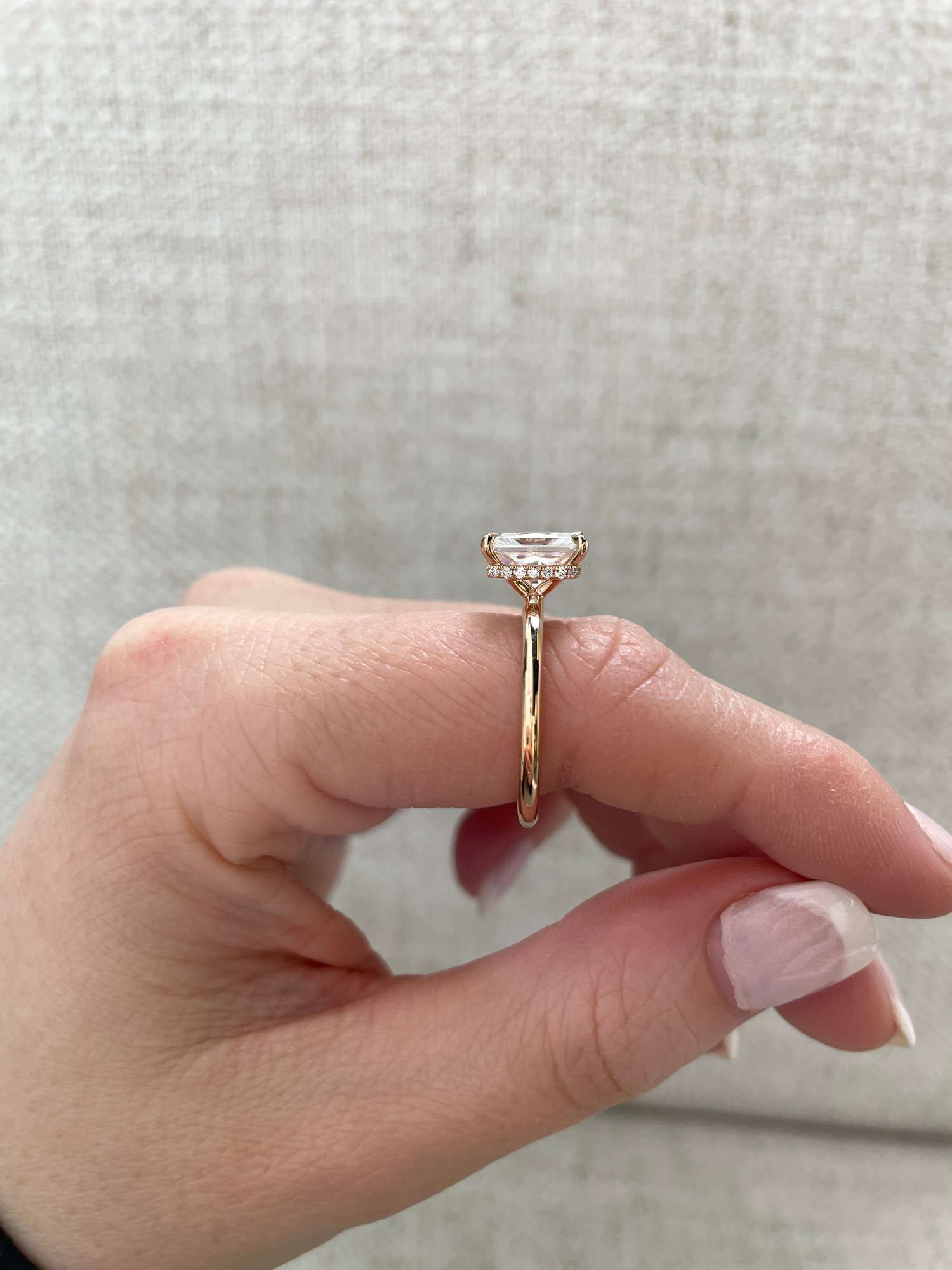 18k Rose Gold | 8.5x6.5mm Radiant Moissanite | Lab Diamond side stones
