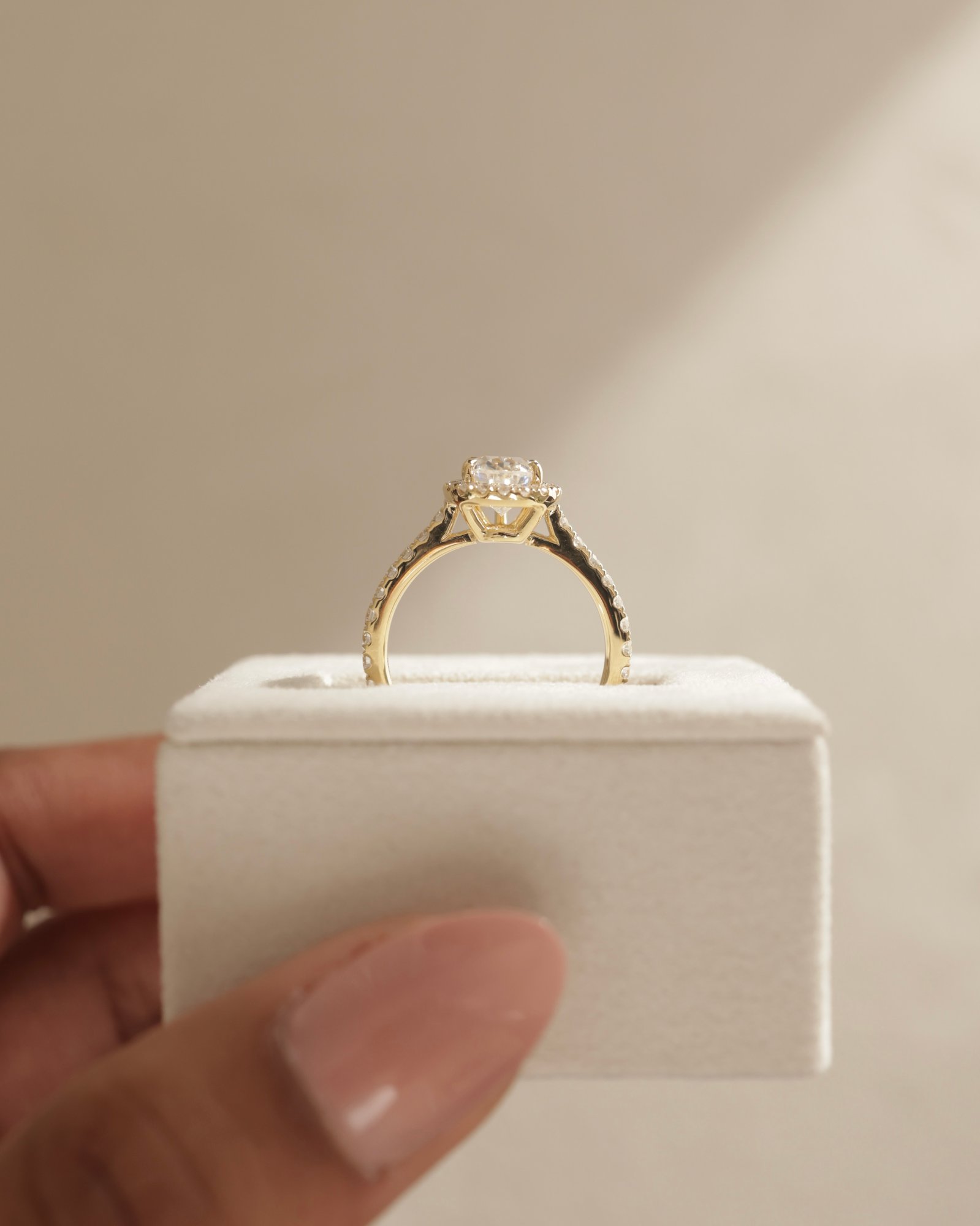 18k Yellow Gold | 9x6mm Pear Moissanite | Lab Diamond side stones