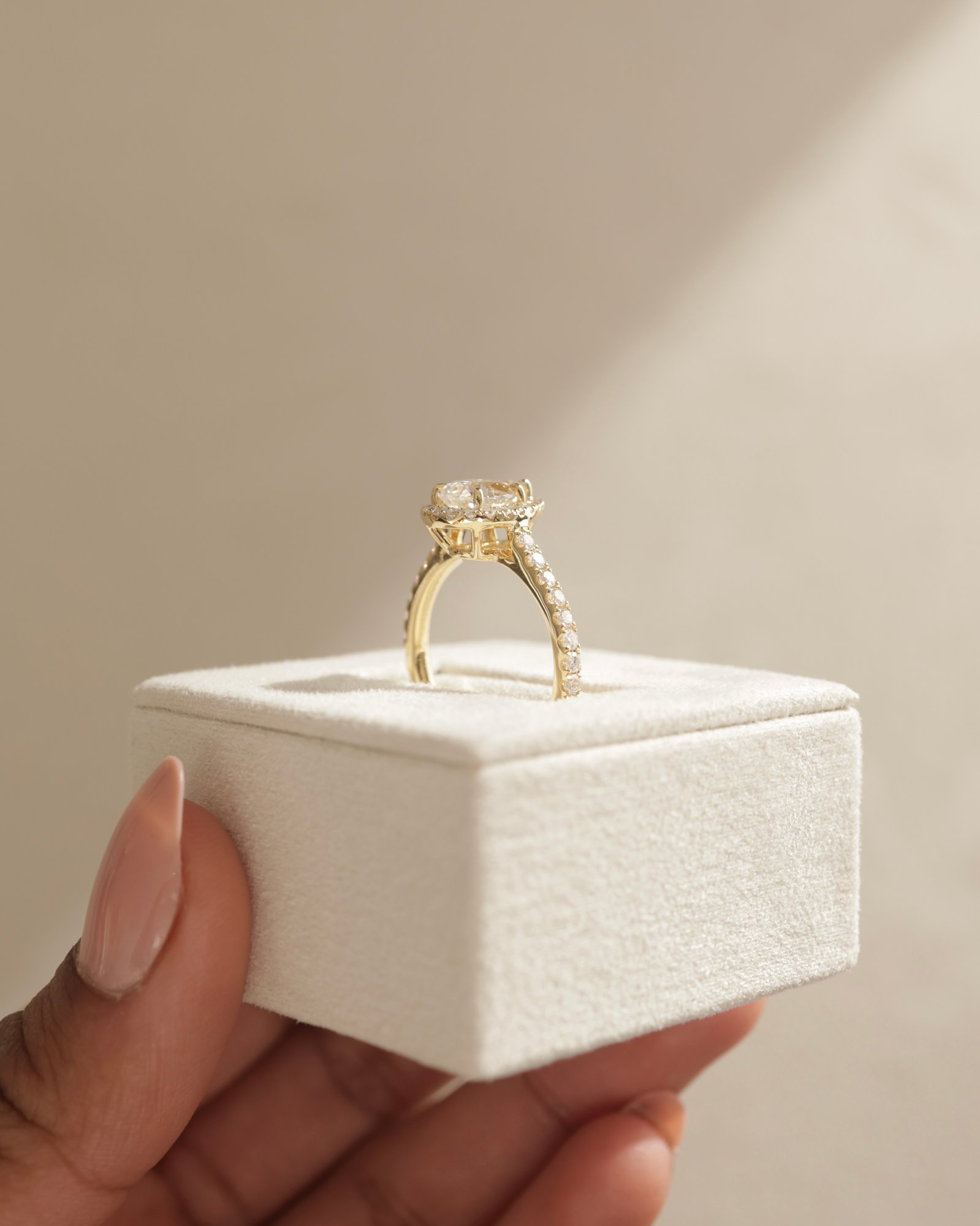 18k Yellow Gold | 9x6mm Pear Moissanite | Lab Diamond side stones