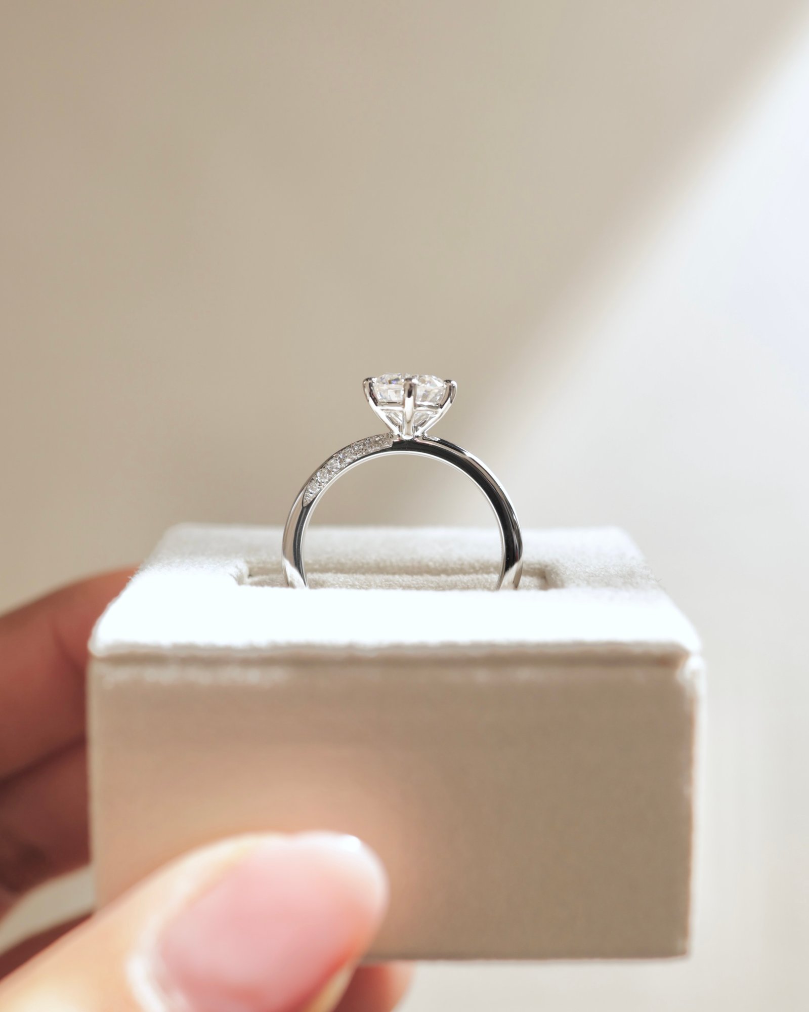 Platinum | 7mm Round Moissanite | Lab Diamond side stones