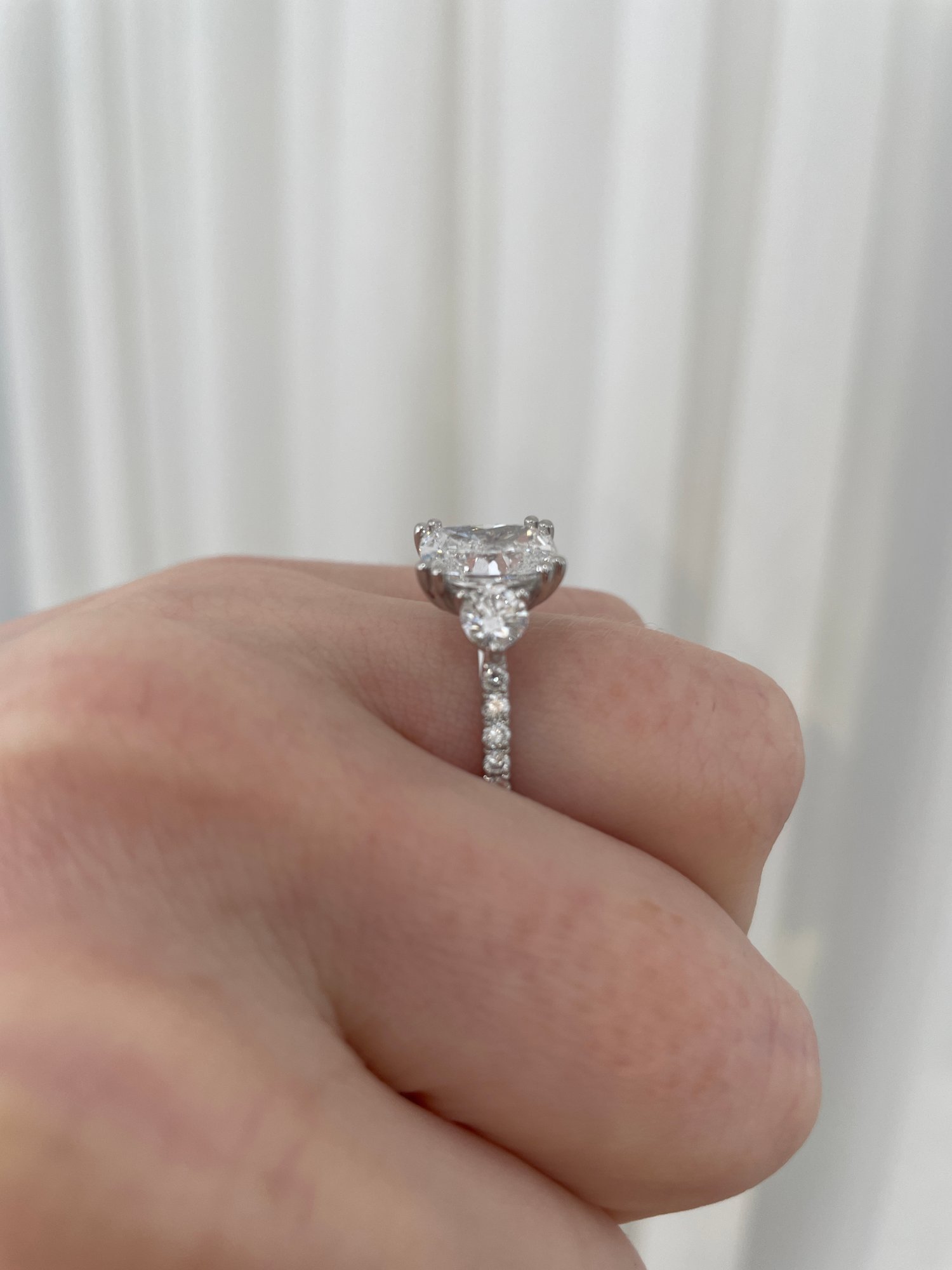 Platinum | High Set | 2.5ct - F - VS1 Elongated Cushion Lab Diamond | Lab Diamond side stones