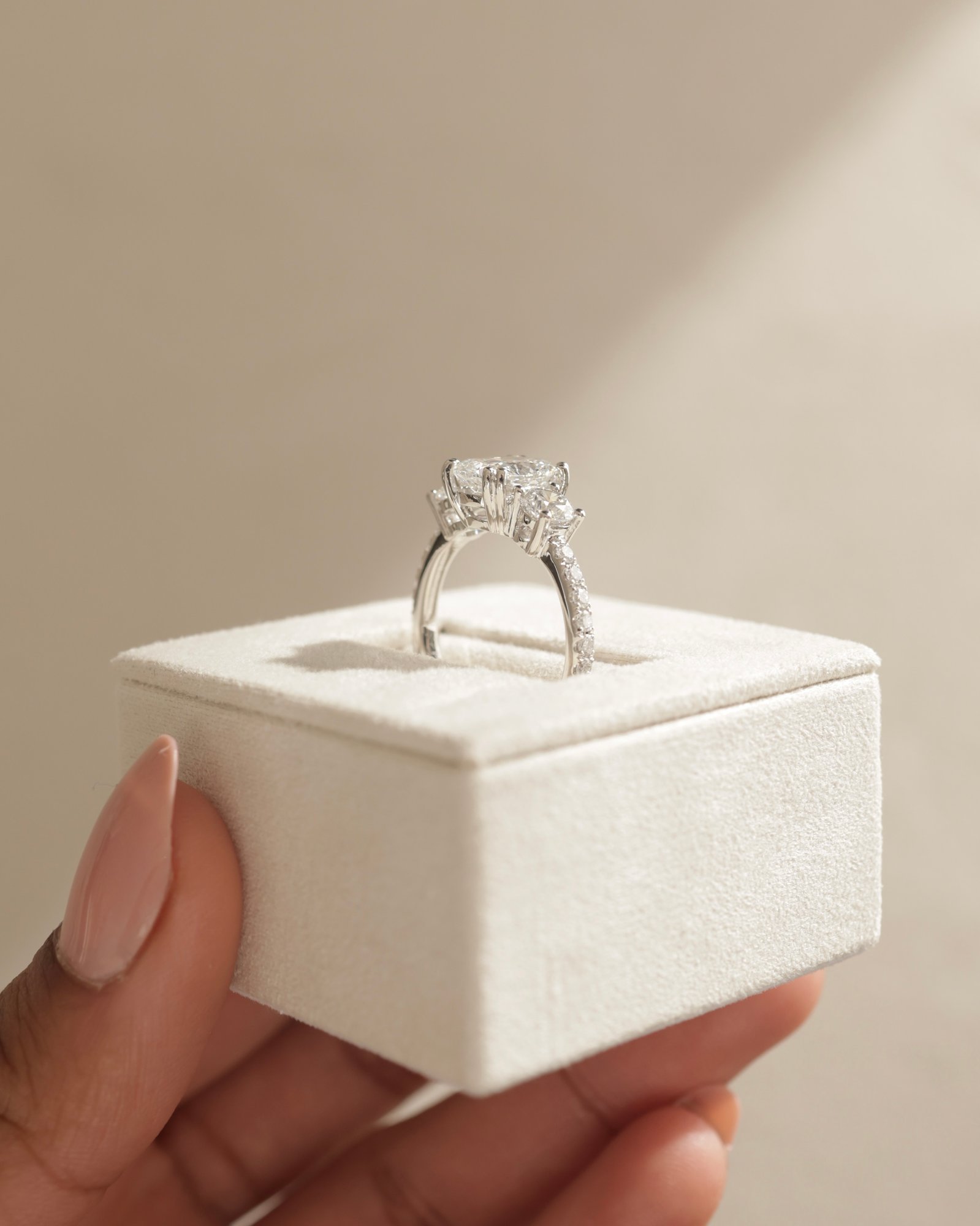 Platinum | Low Set | 2ct - E - VS1 Elongated Cushion Lab Diamond | Lab Diamond side stones