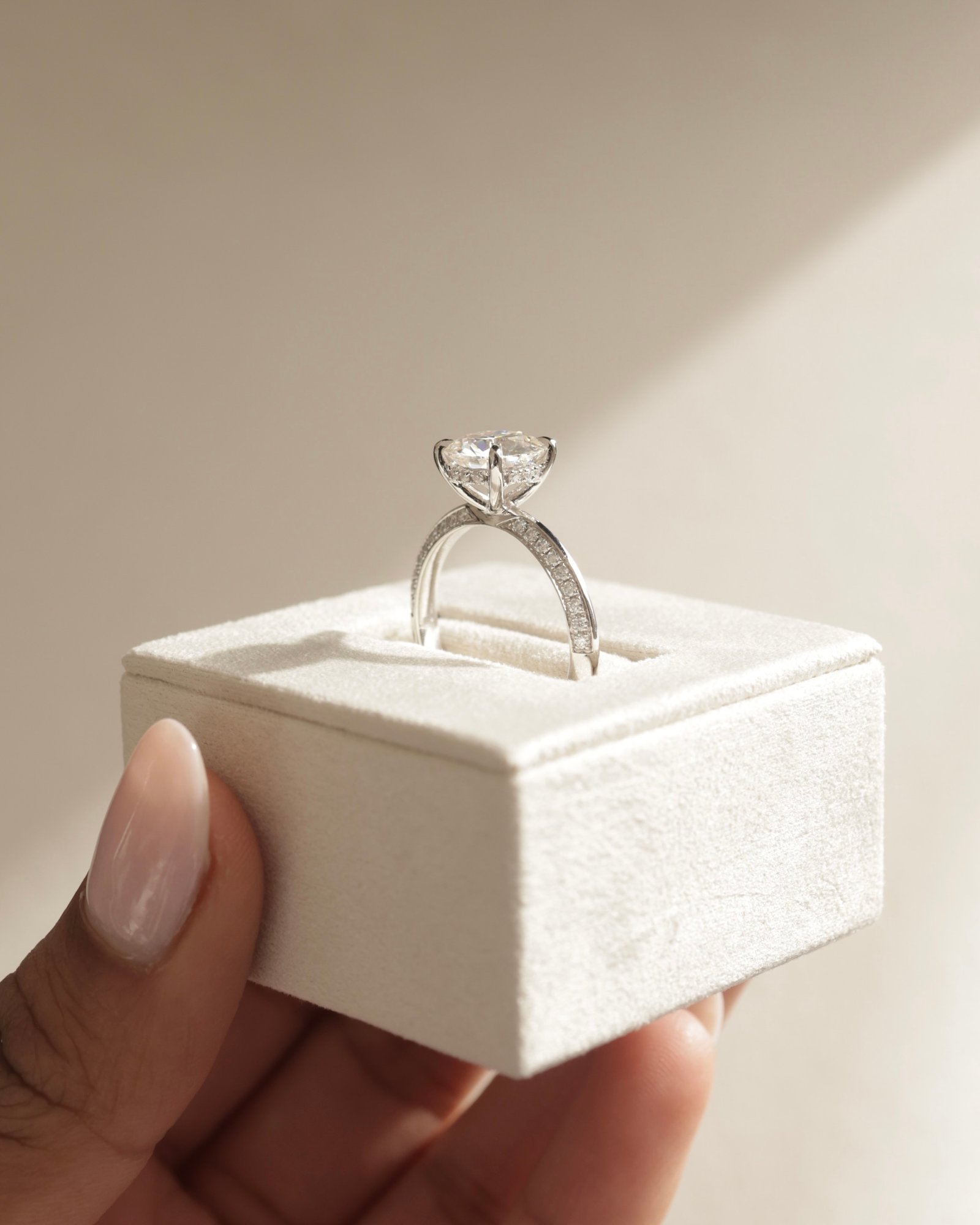 Platinum | 8.5mm Round Moissanite | Moissanite side stones