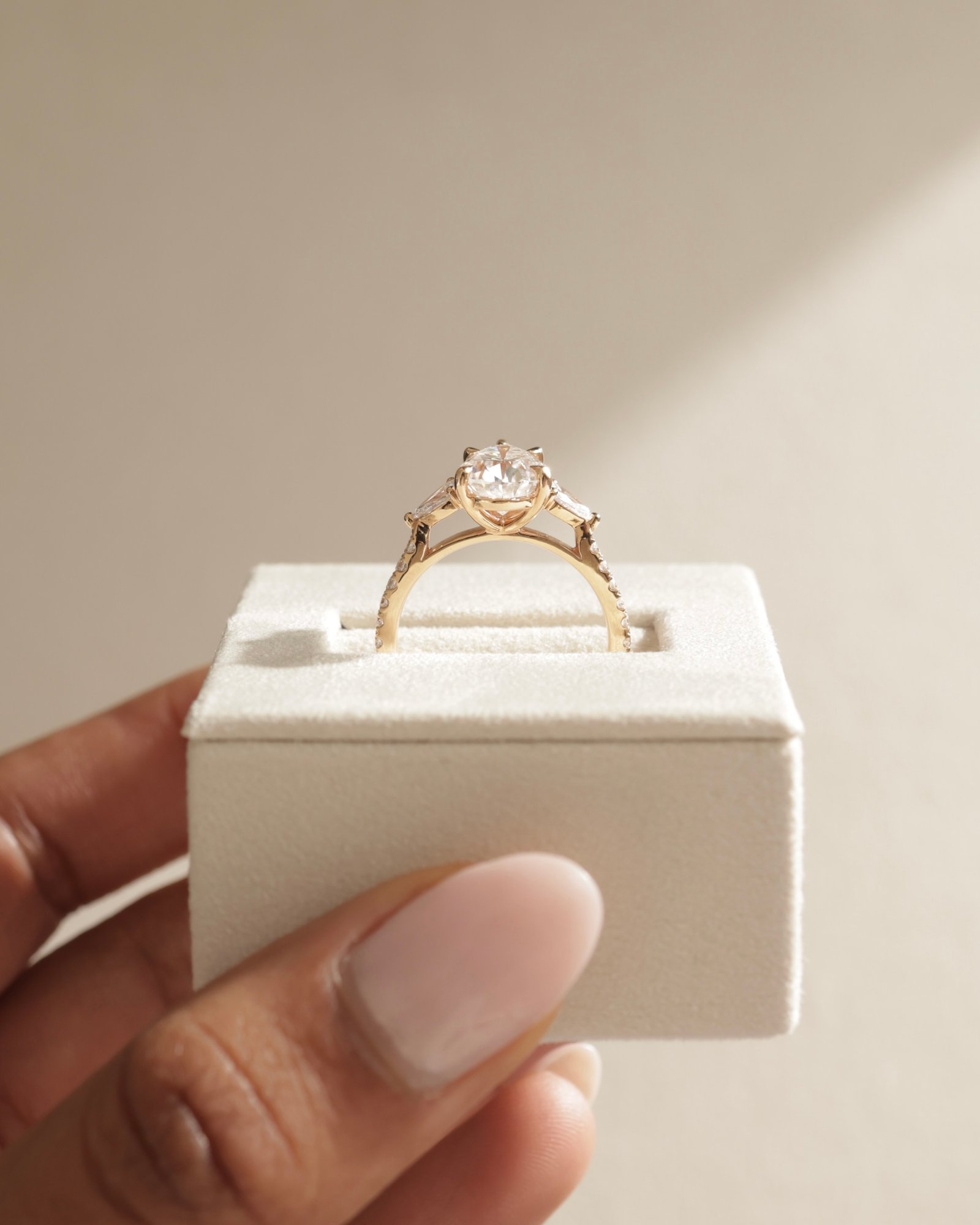 18k Rose Gold | 10x7mm Pear Moissanite | Lab Diamond side stones