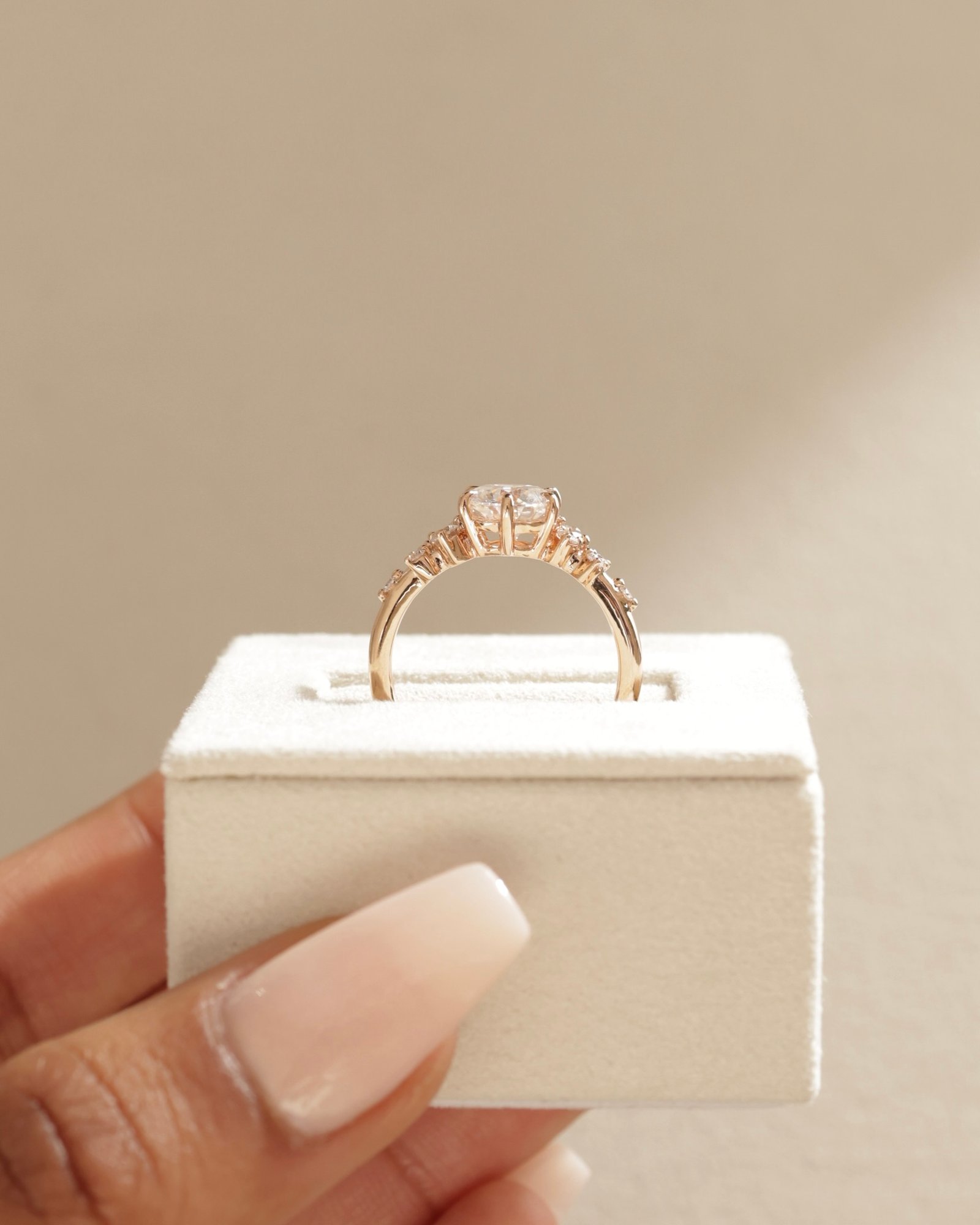 18k Rose Gold | 7mm Round Moissanite | Lab Diamond side stones