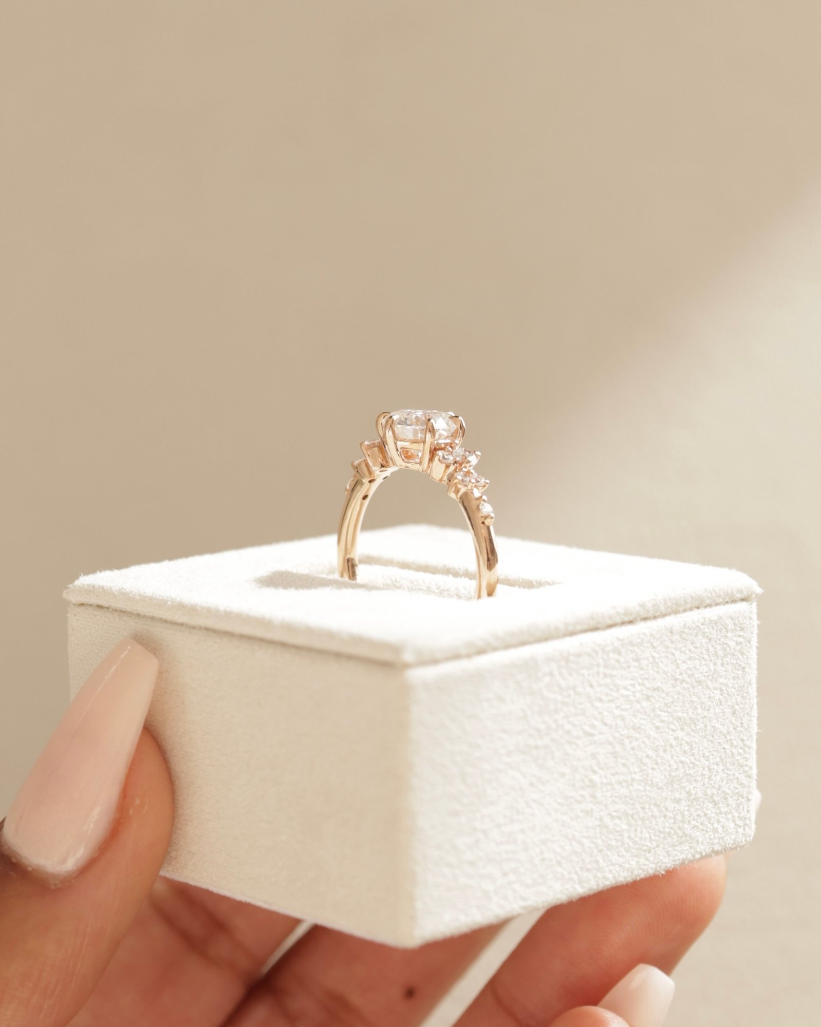 18k Rose Gold | 7mm Round Moissanite | Lab Diamond side stones