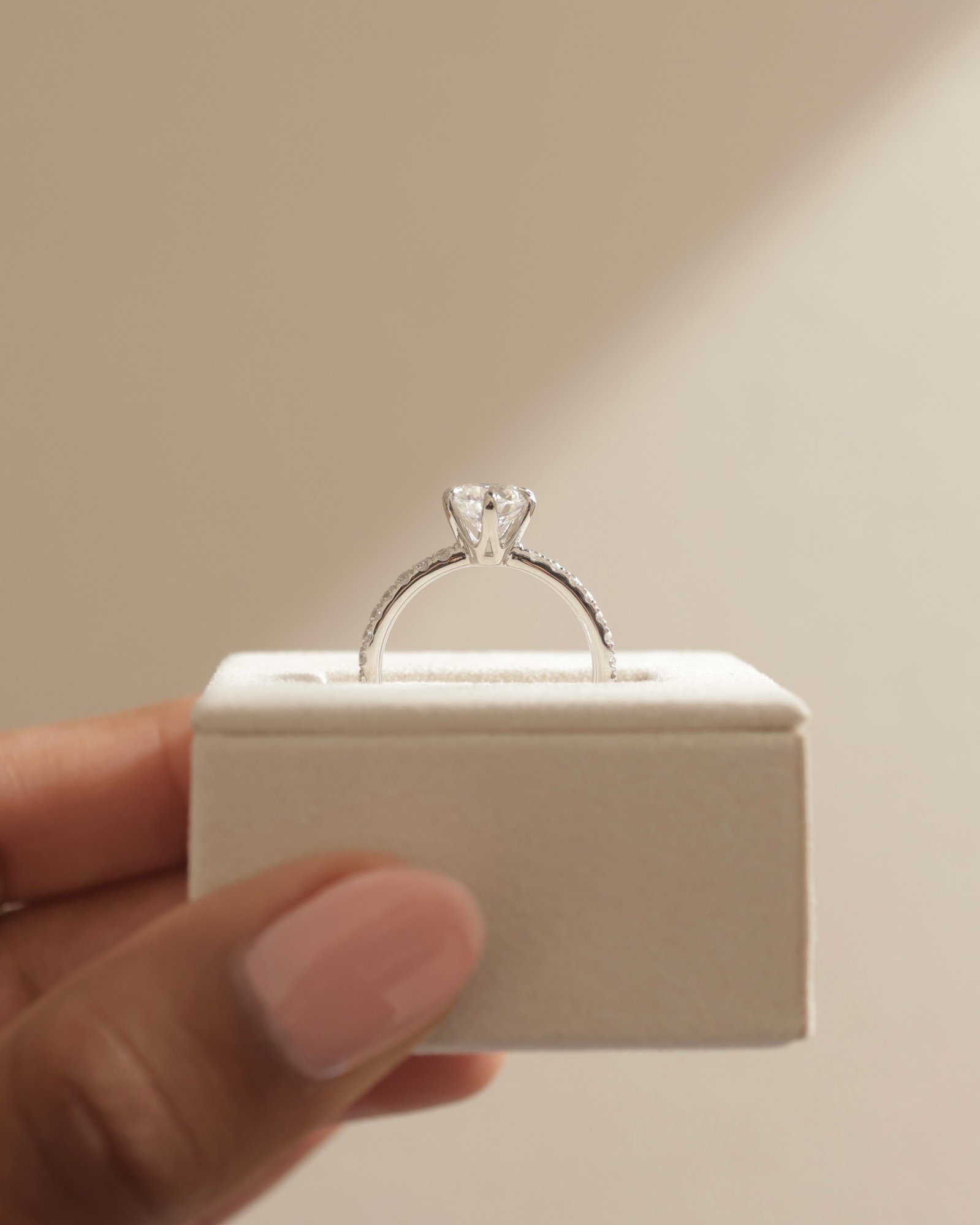 Platinum | 7mm Round Moissanite | Lab Diamond side stones