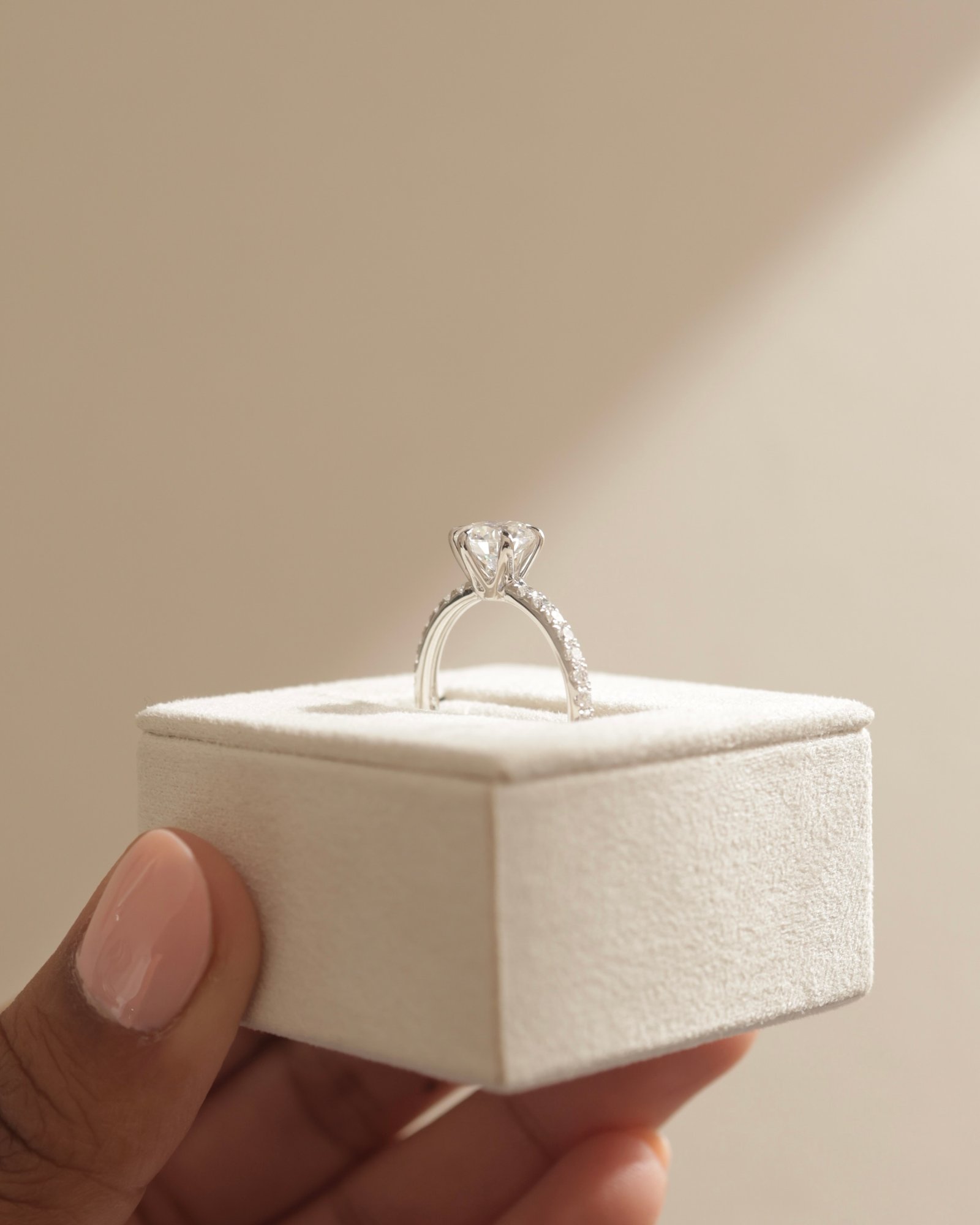 Platinum | 7mm Round Moissanite | Lab Diamond side stones