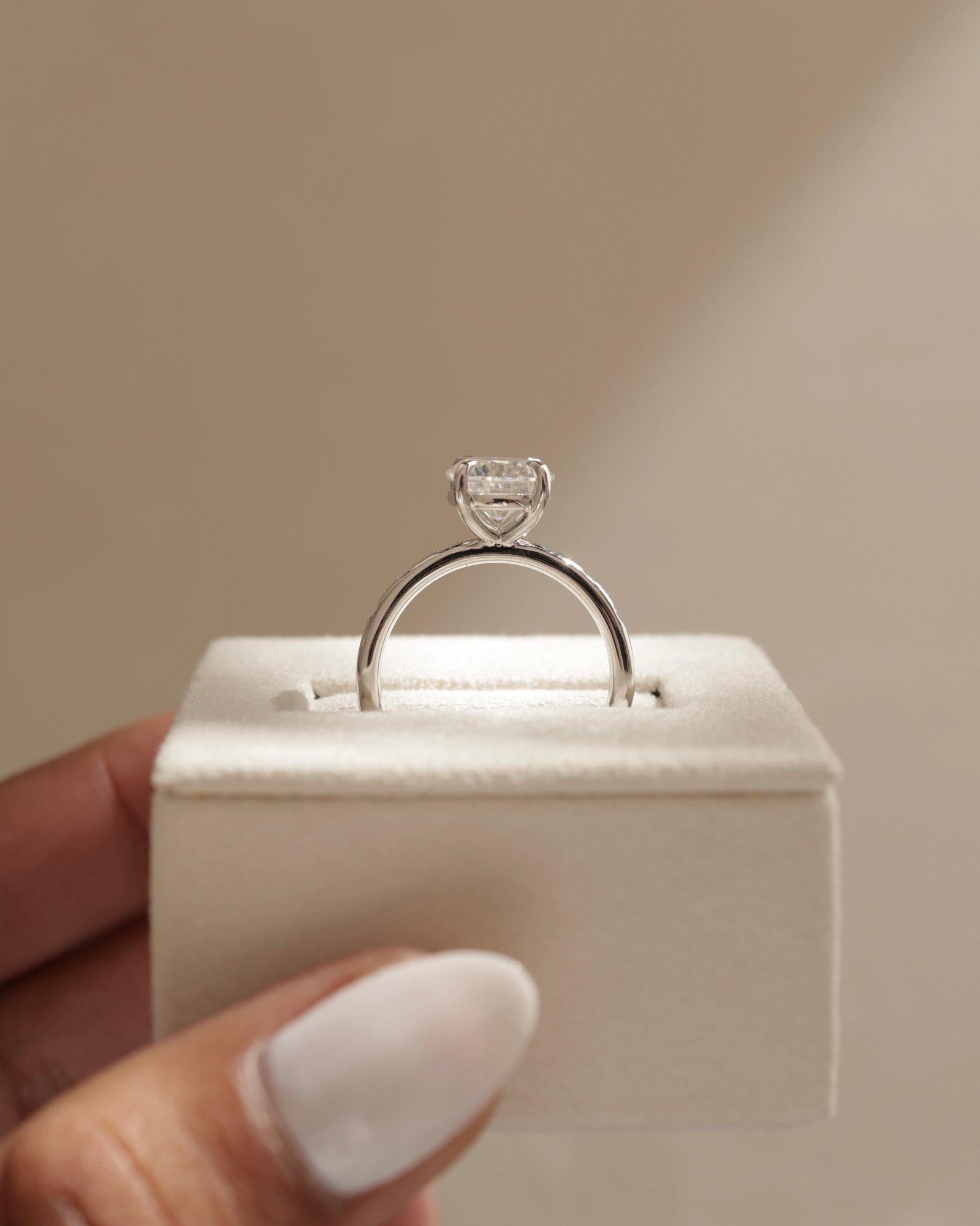 Platinum | 8mm Round Moissanite | Lab Diamond side stones