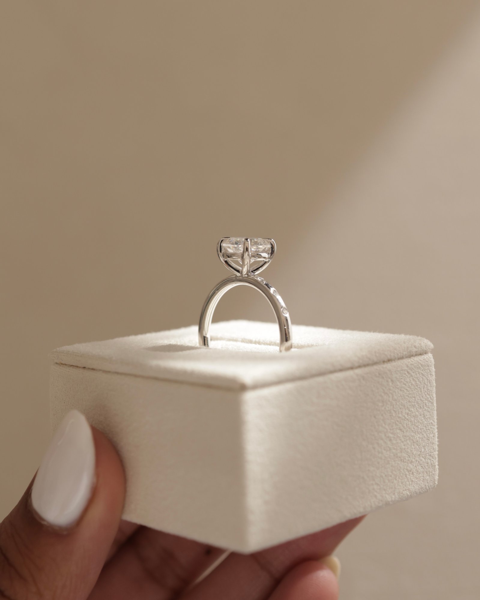 Platinum | 8mm Round Moissanite | Lab Diamond side stones