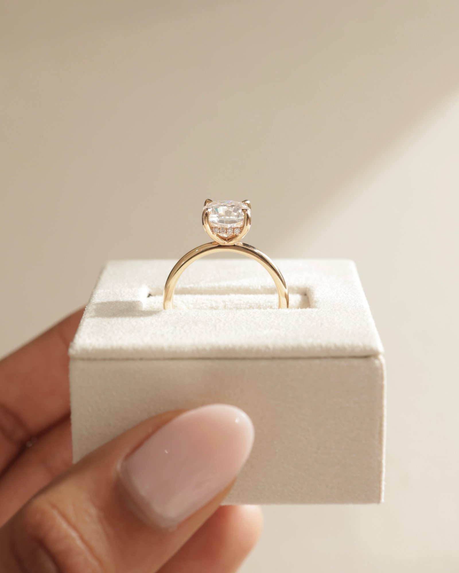 18k Rose Gold | 7.5mm Cushion Moissanite | Lab Diamond side stones