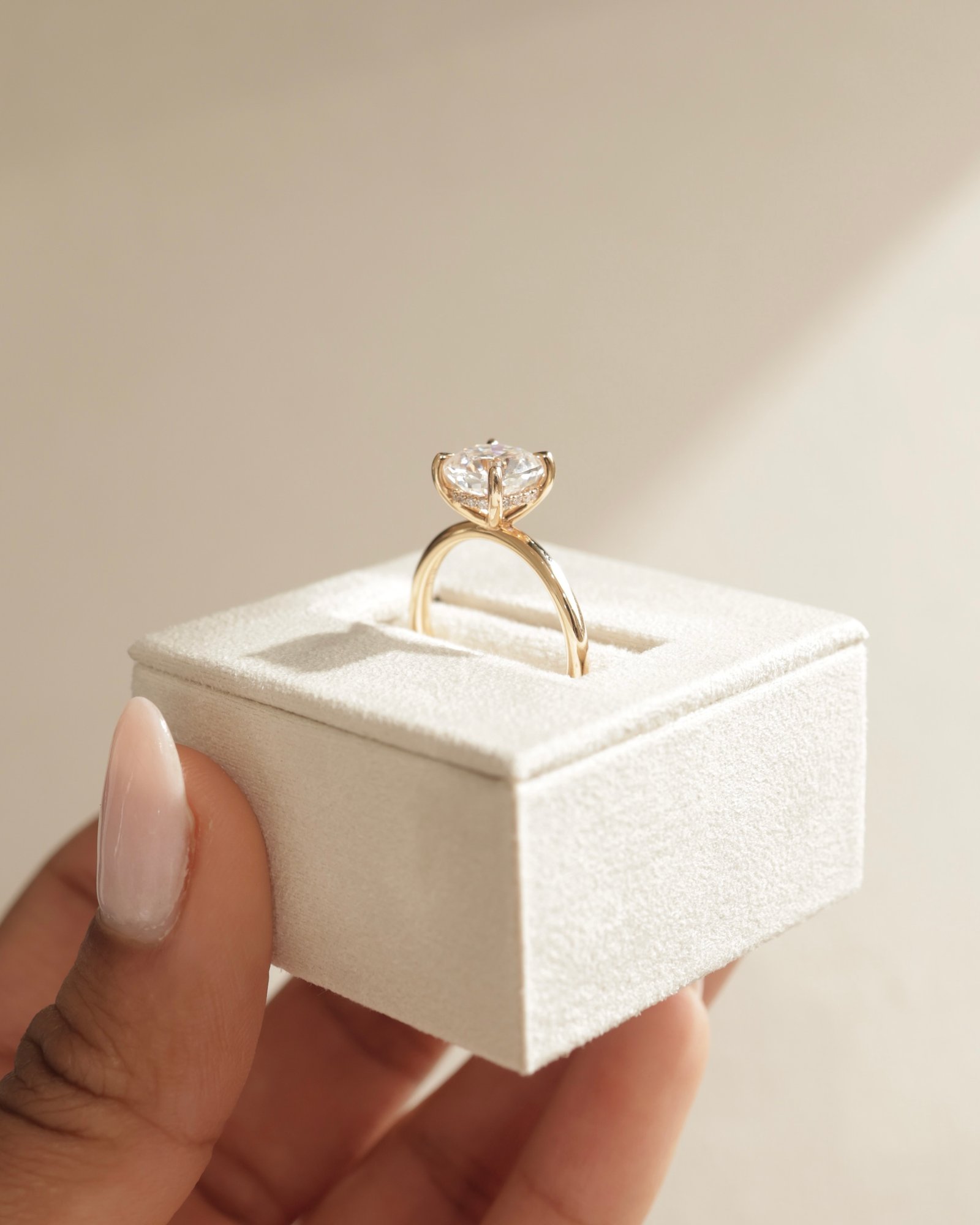 18k Rose Gold | 7.5mm Cushion Moissanite | Lab Diamond side stones