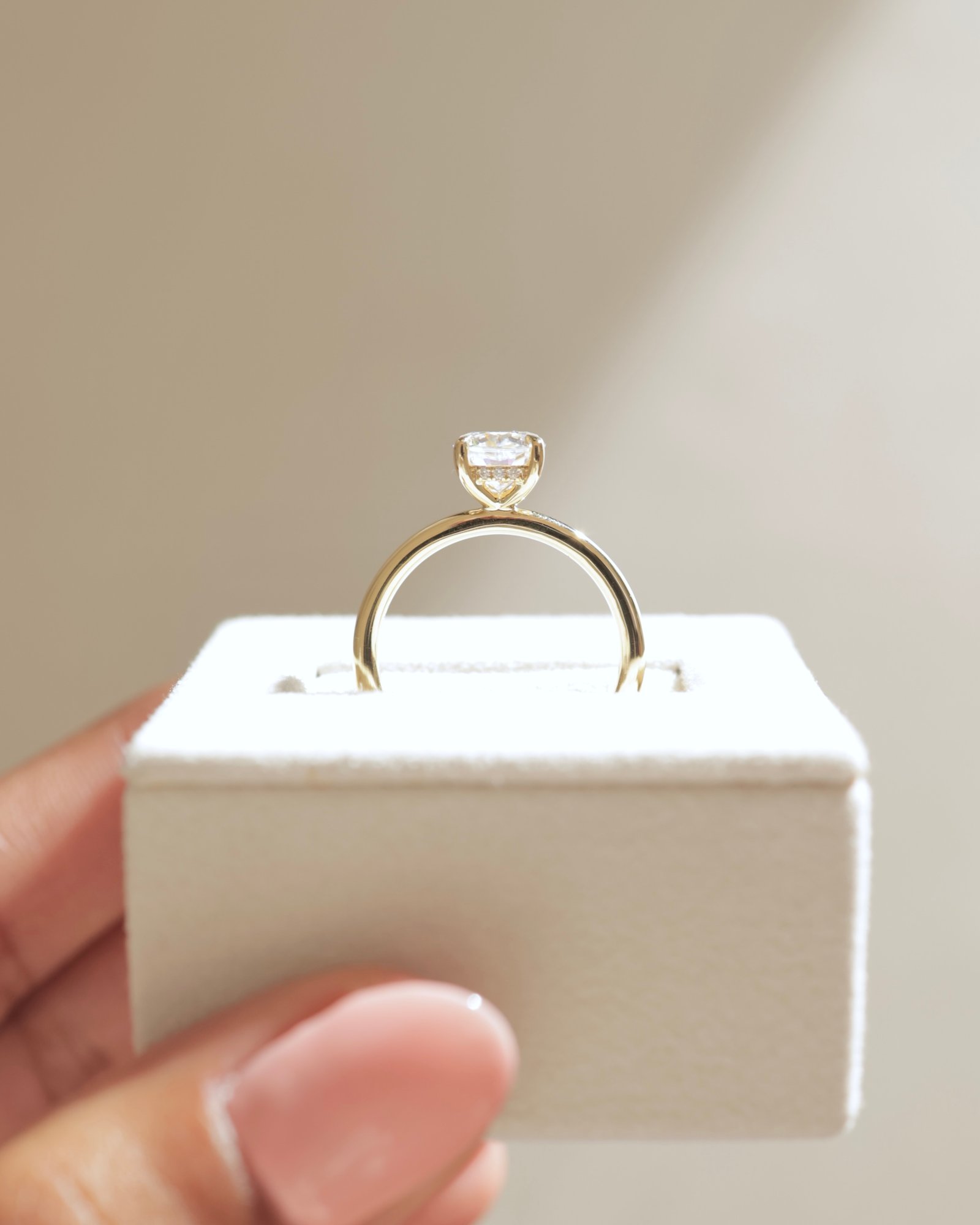 18k Yellow Gold | 6.5mm Cushion Moissanite | Lab Diamond side stones