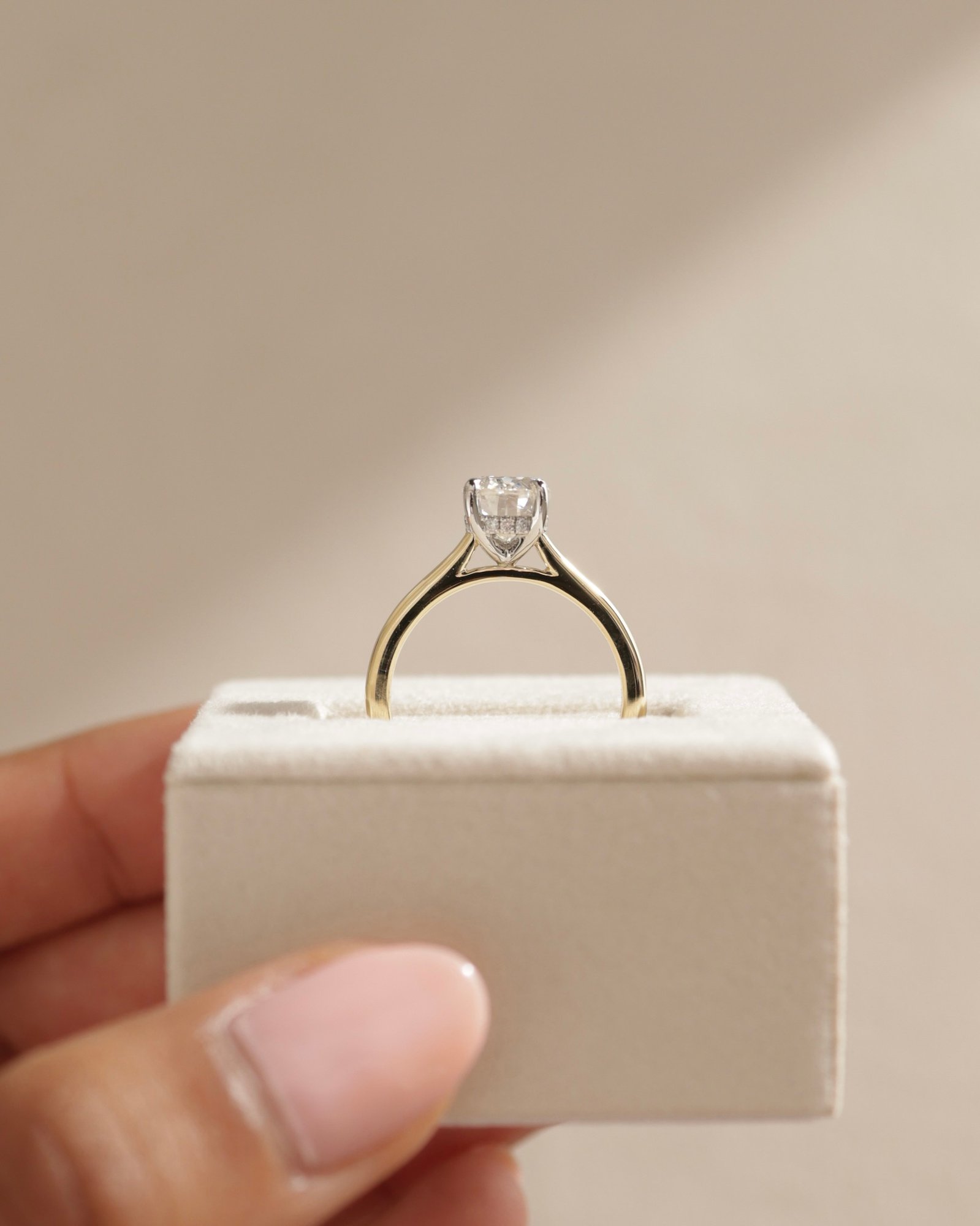 18k Yellow Gold / Platinum | 9x6.5mm Oval Moissanite | Lab Diamond side stones