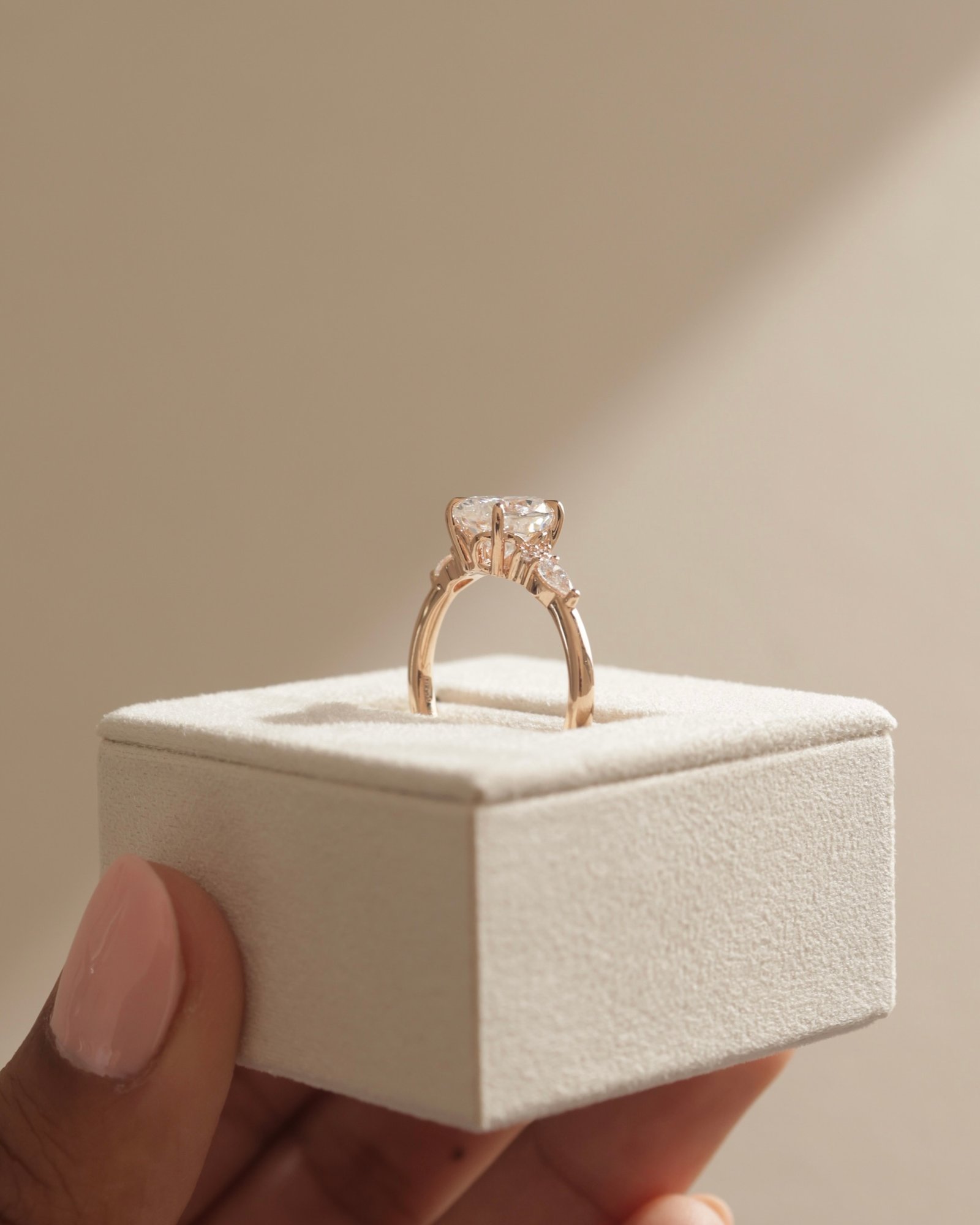 18k Rose Gold | Low Set | 9x6.5mm Oval Moissanite | Lab Diamond side stones