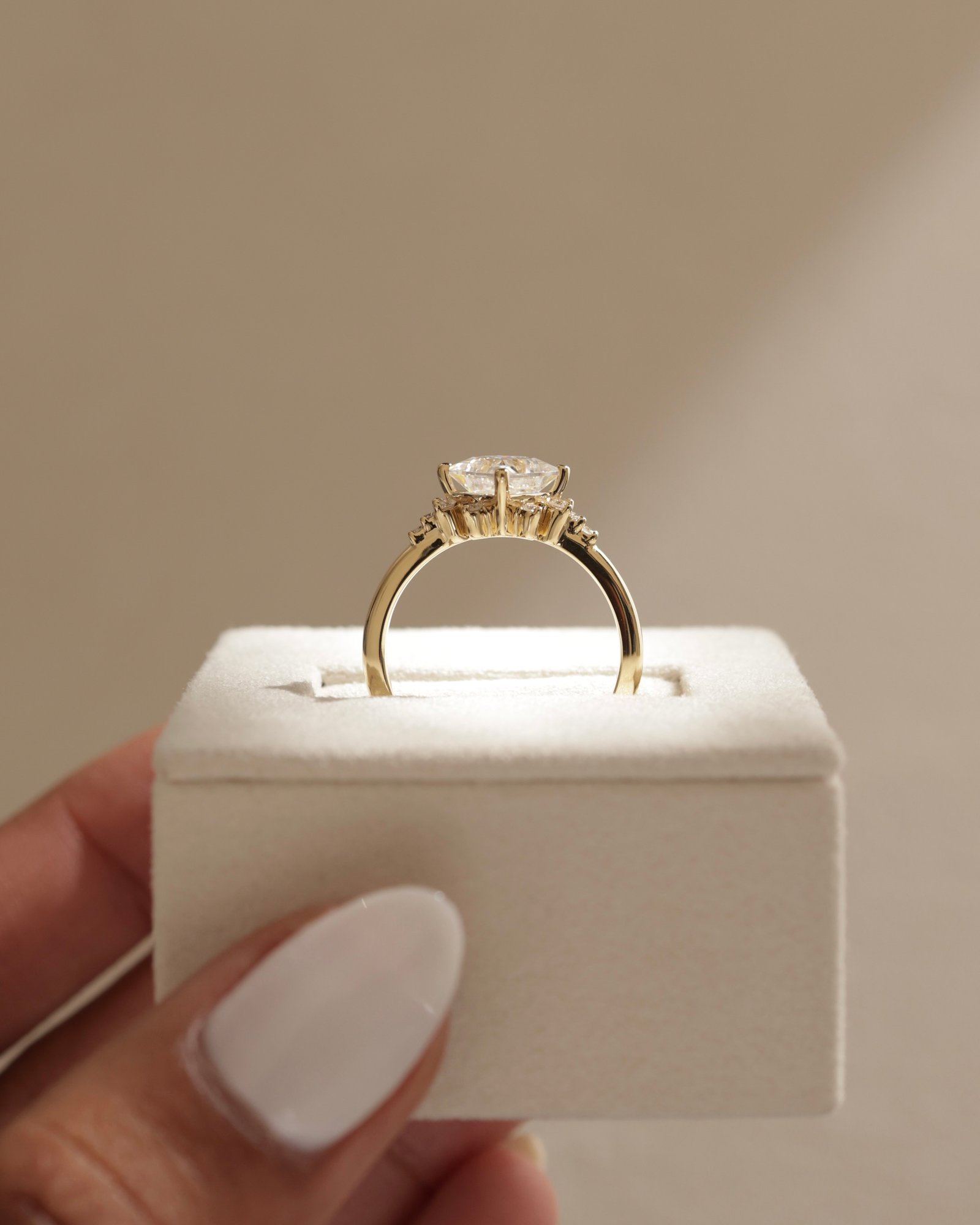 18k Yellow Gold | 6mm Princess Moissanite | Lab Diamond side stones