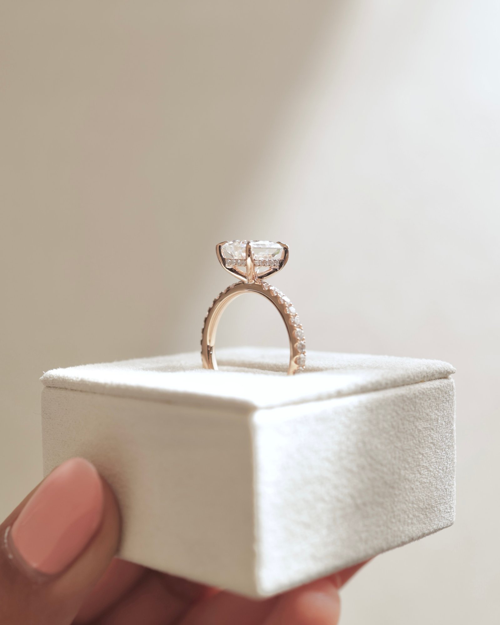 18k Rose Gold | 8.5x6.5mm Radiant Moissanite | Lab Diamond side stones