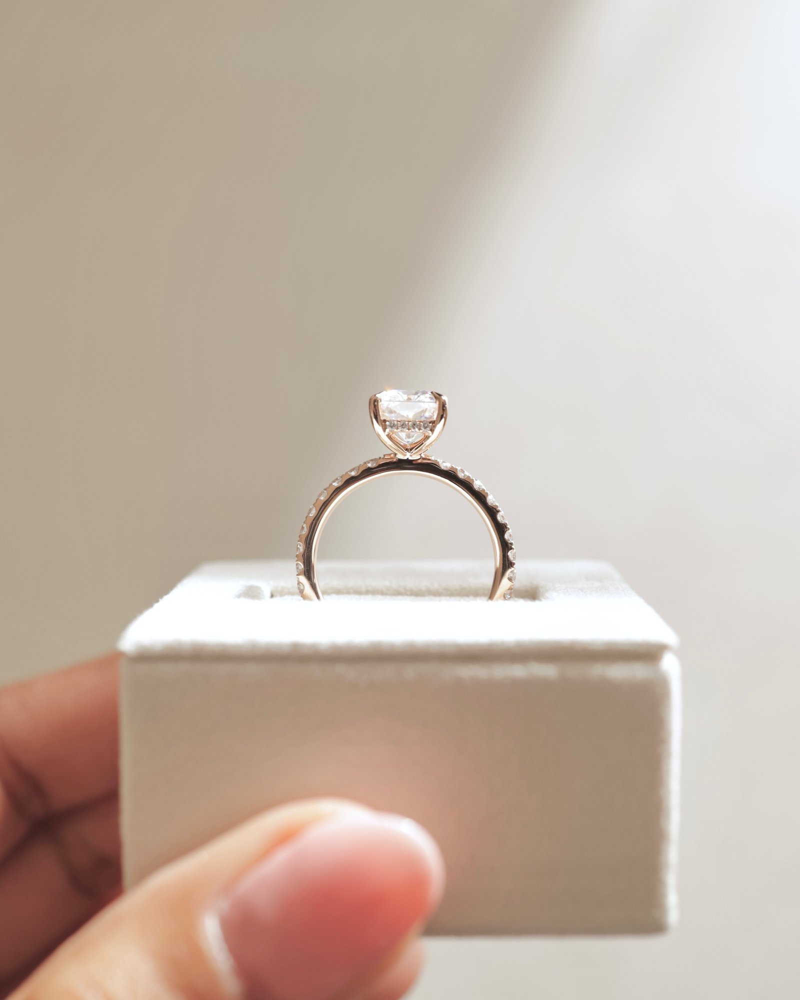 18k Rose Gold | 8.5x6.5mm Radiant Moissanite | Lab Diamond side stones