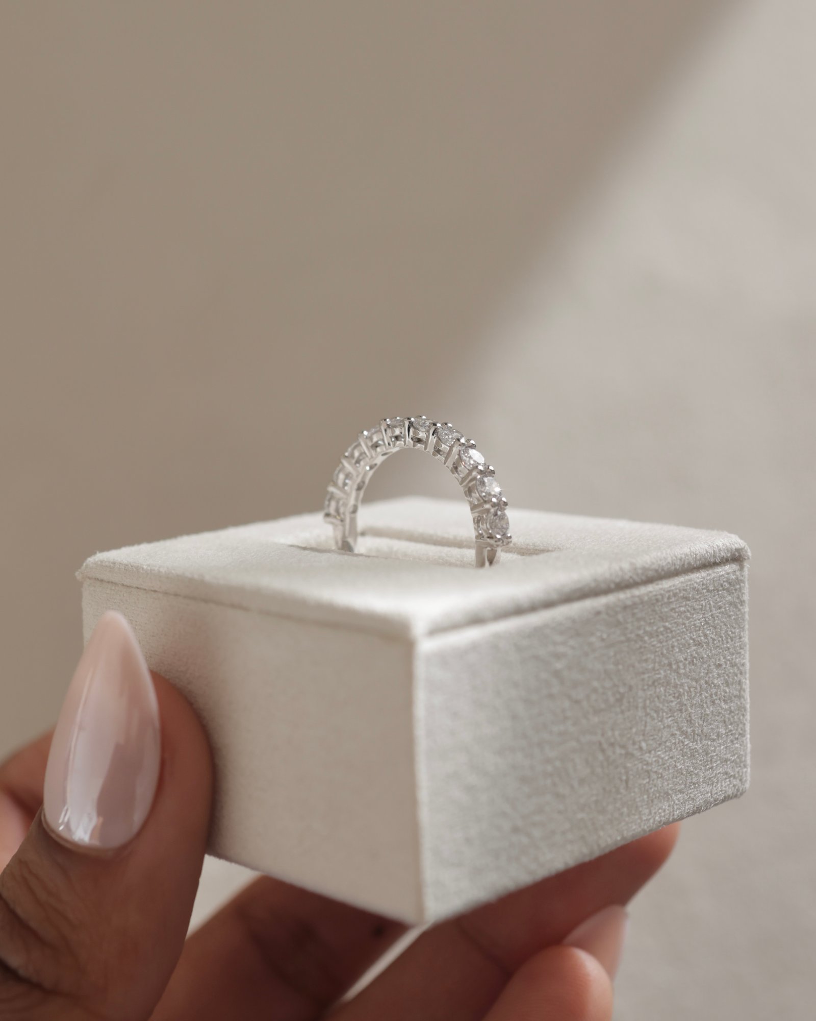 Abbey - Round Stone Eternity Wedding Ring Lifestyle Image