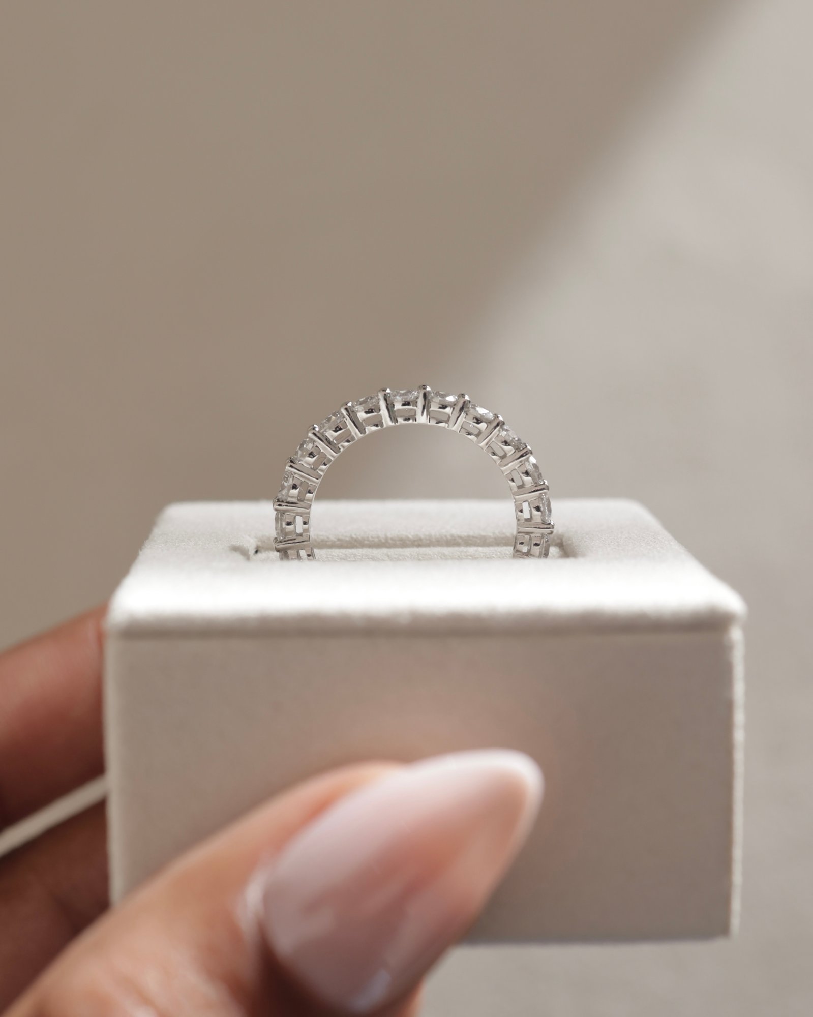 Abbey - Round Stone Eternity Wedding Ring Lifestyle Image