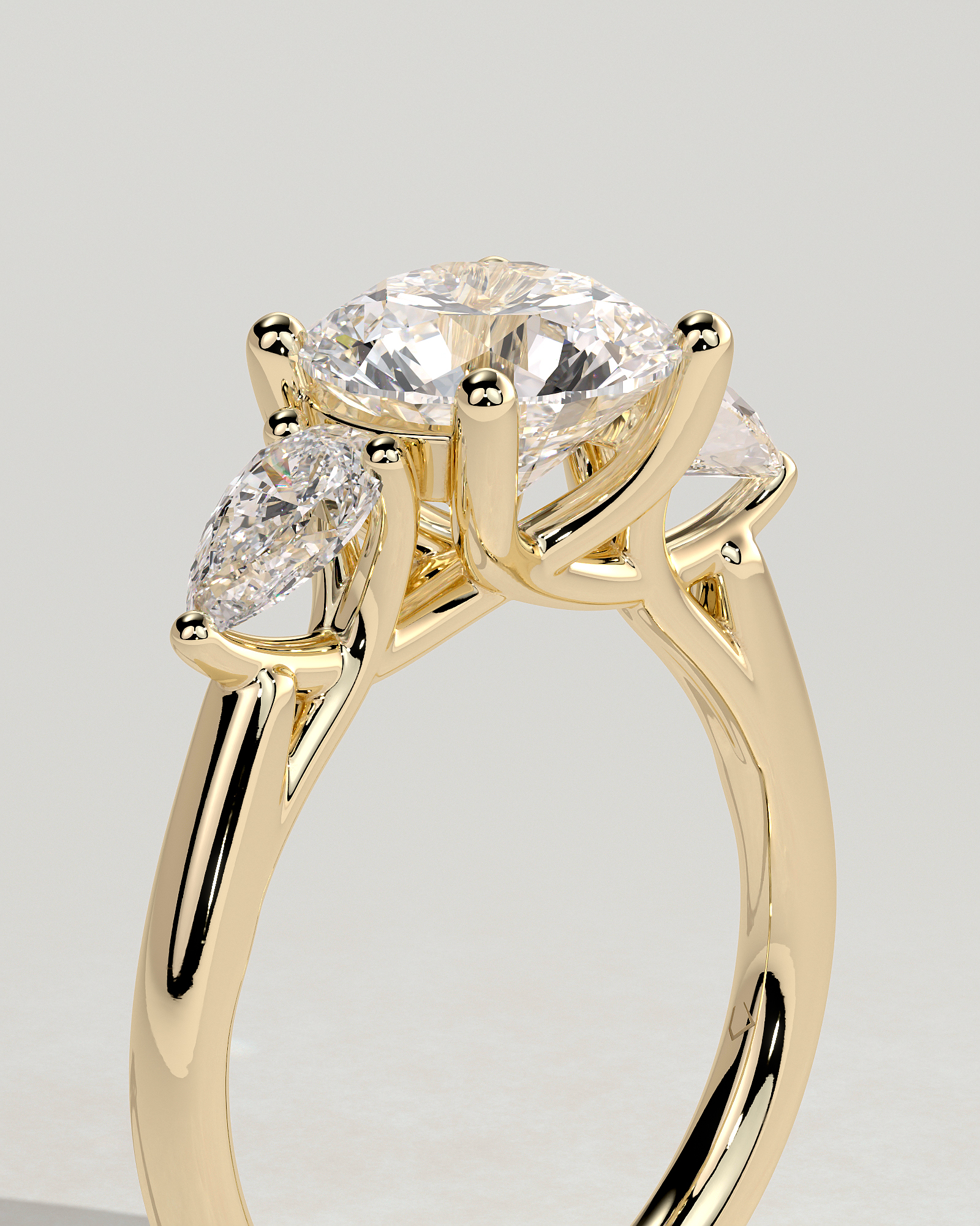 Adelyn - Round Trilogy with Trellis Setting - 18k Yellow Gold