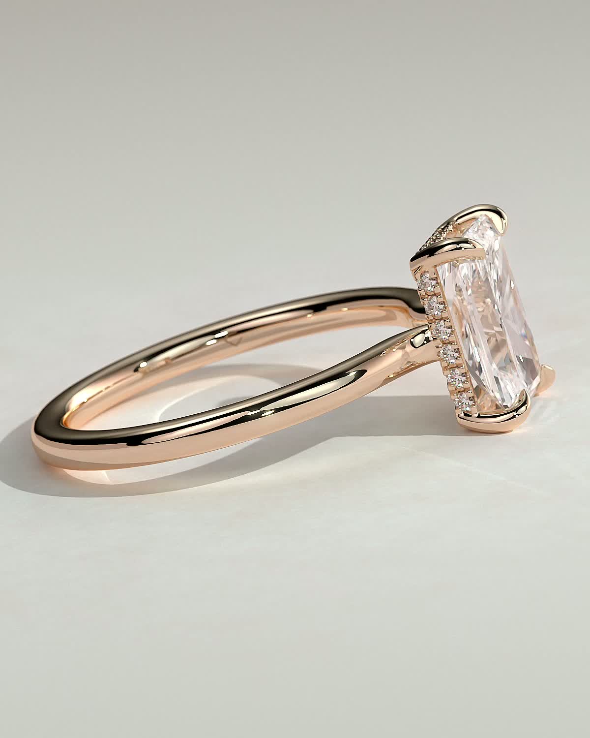Adina - Radiant Floating Low Set Flush Solitaire with Hidden Halo - 18k Rose Gold