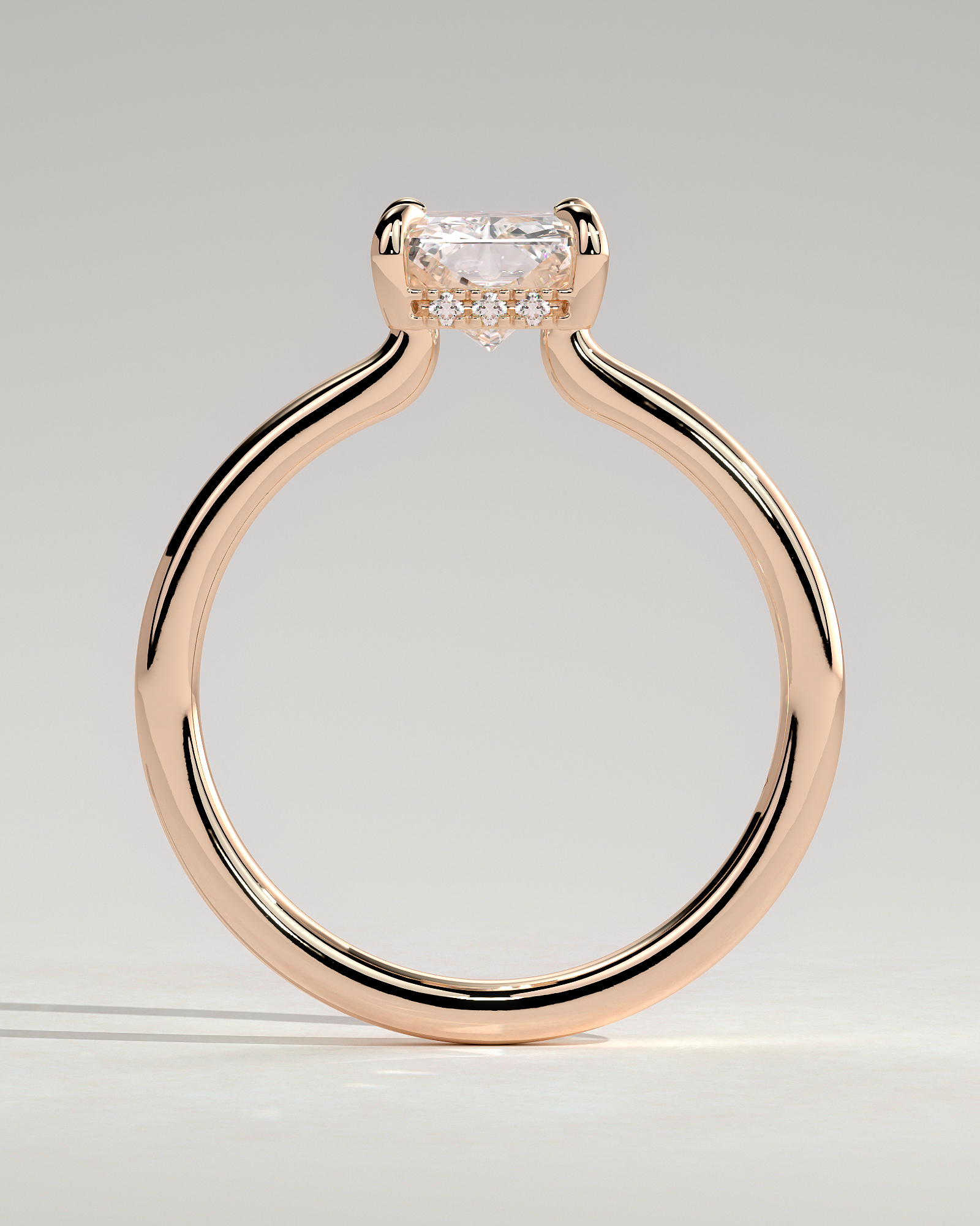 Adina - Radiant Floating Low Set Flush Solitaire with Hidden Halo - 18k Rose Gold