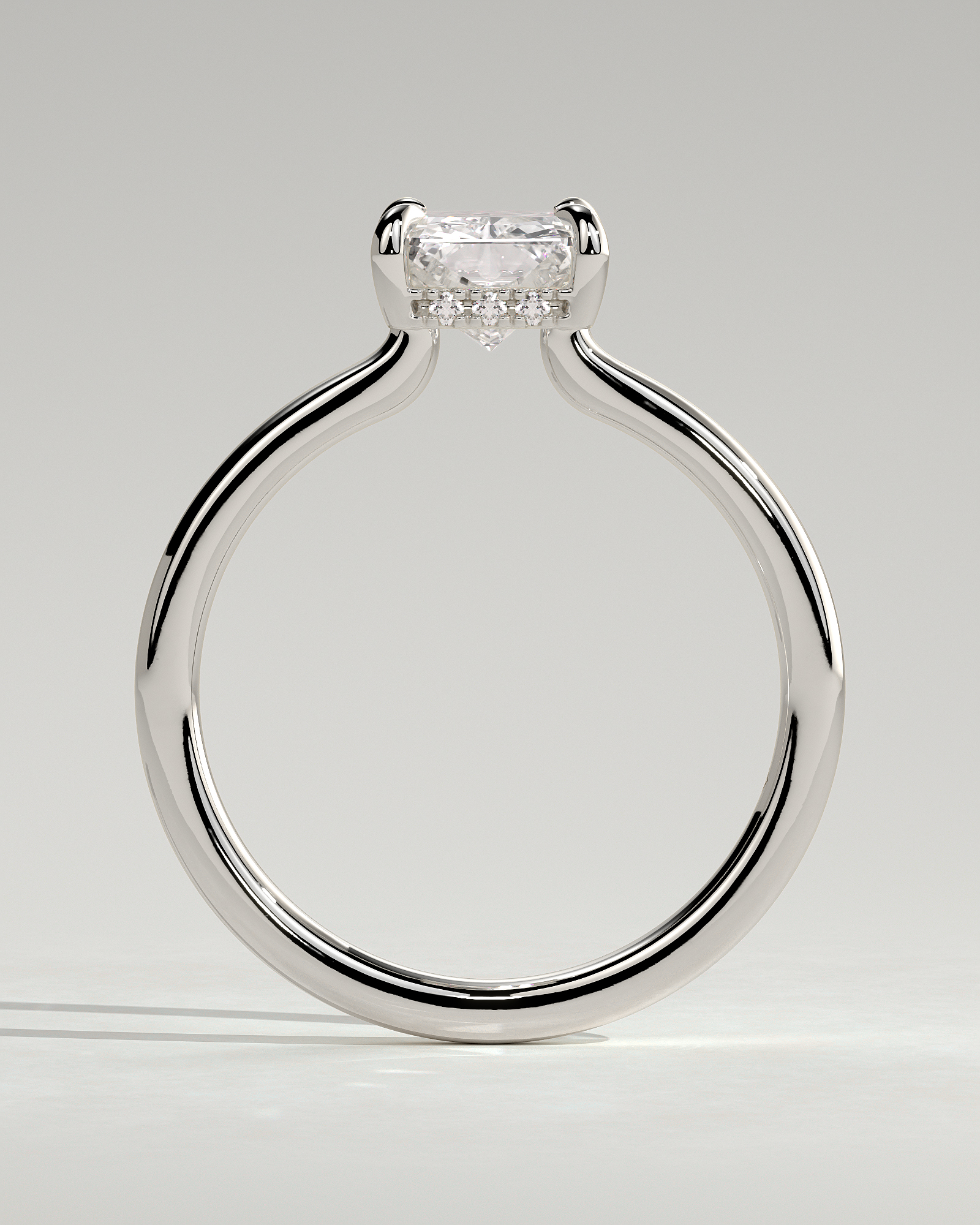 Adina - Radiant Floating Low Set Flush Solitaire with Hidden Halo - 18k White Gold