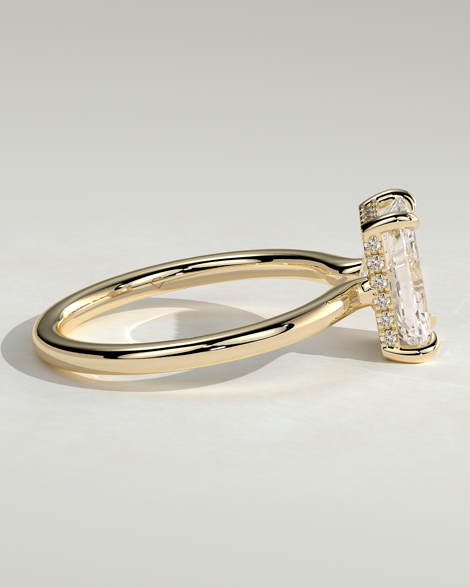 Adina - Radiant Floating Low Set Flush Solitaire with Hidden Halo - 18k Yellow Gold