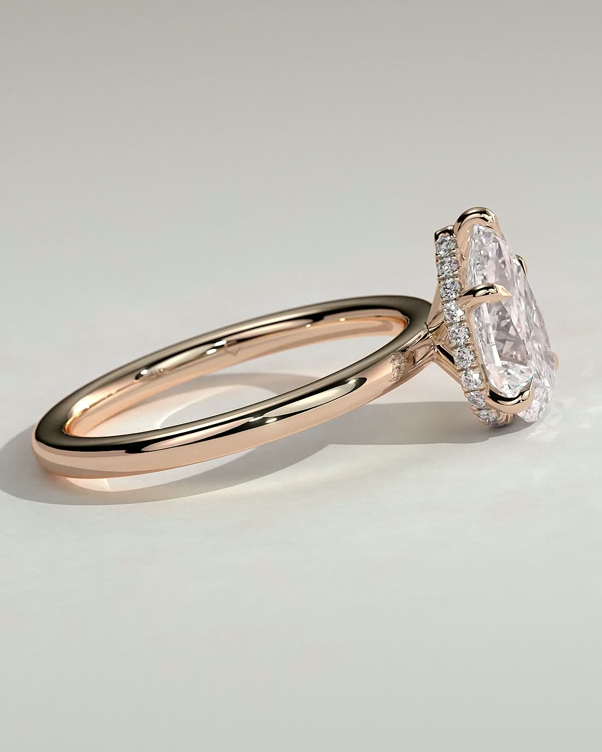 Ainsley - 5 Claw Pear Solitaire with Hidden Halo - 18k Rose Gold