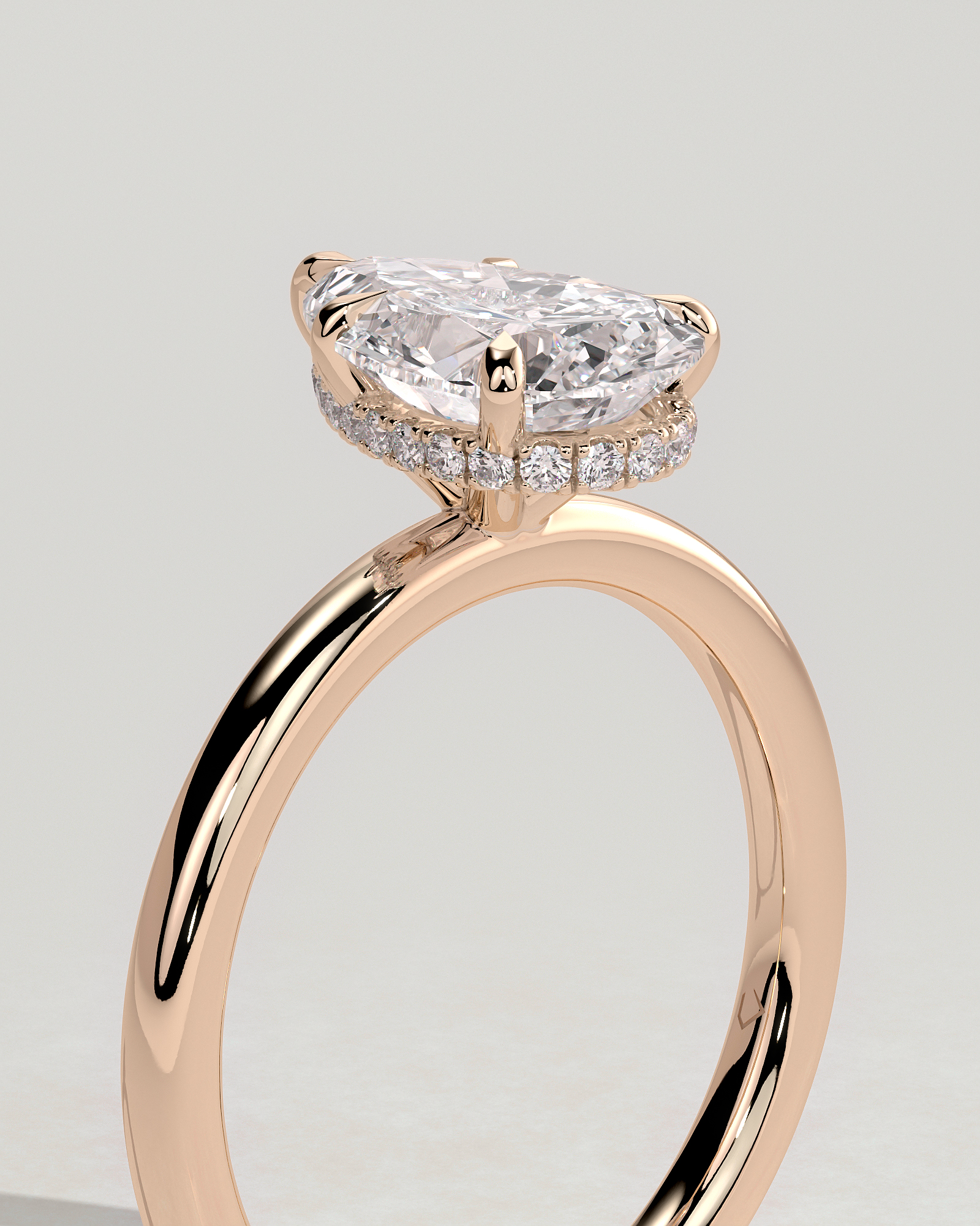 Ainsley - 5 Claw Pear Solitaire with Hidden Halo - 18k Rose Gold