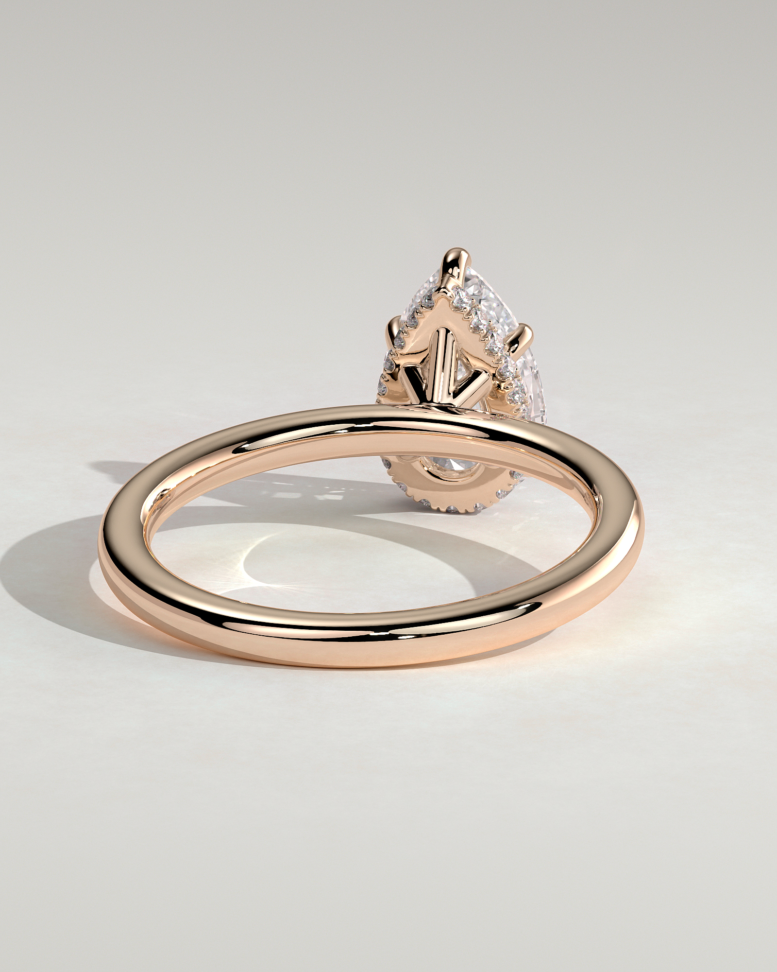 Ainsley - 5 Claw Pear Solitaire with Hidden Halo - 18k Rose Gold