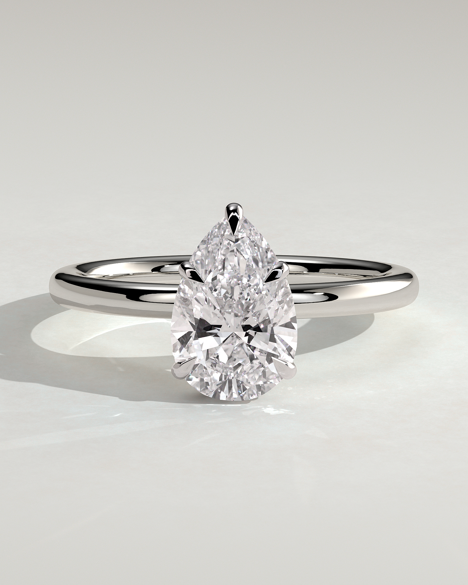Ainsley - 5 Claw Pear Solitaire with Hidden Halo - 18k White Gold