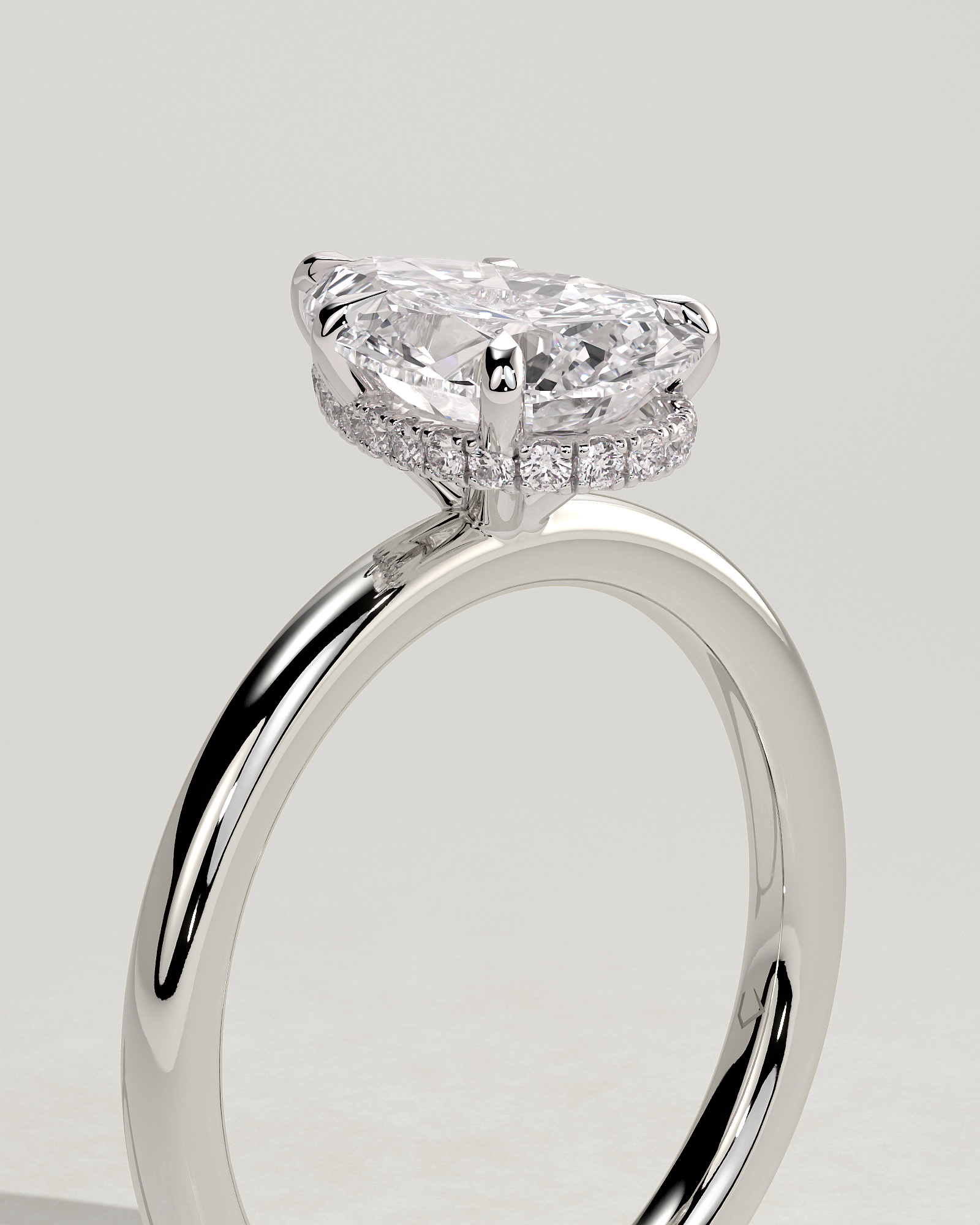 Ainsley - 5 Claw Pear Solitaire with Hidden Halo - 18k White Gold