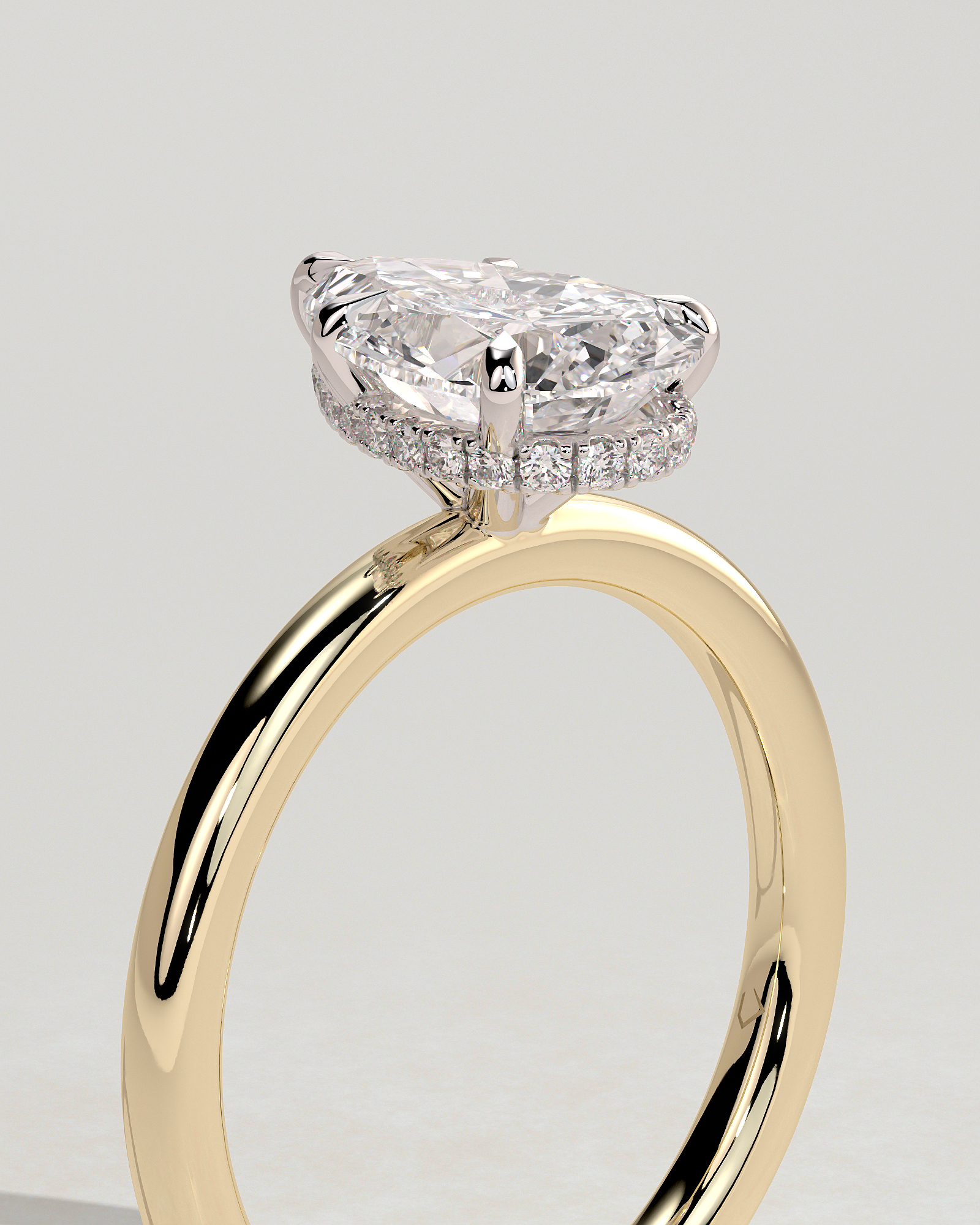 Ainsley - 5 Claw Pear Solitaire with Hidden Halo - 18k Yellow Gold / 18k White Gold