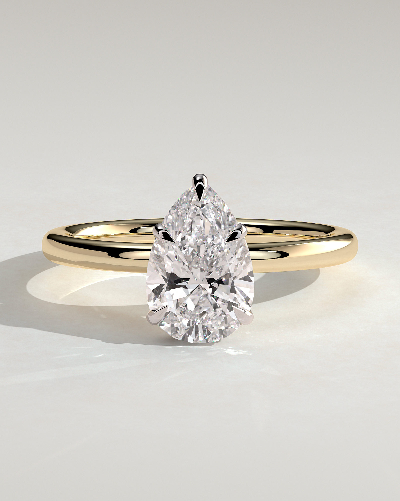 Ainsley - 5 Claw Pear Solitaire with Hidden Halo - 18k Yellow Gold / 18k White Gold