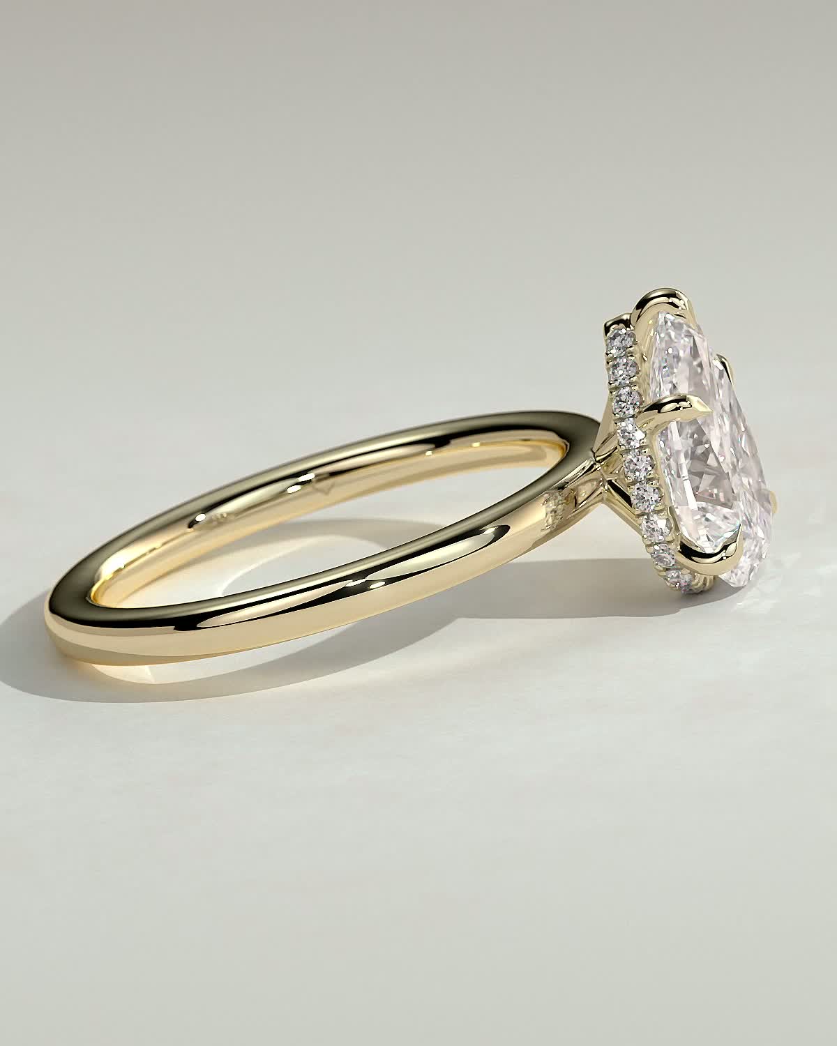 Ainsley - 5 Claw Pear Solitaire with Hidden Halo - 18k Yellow Gold