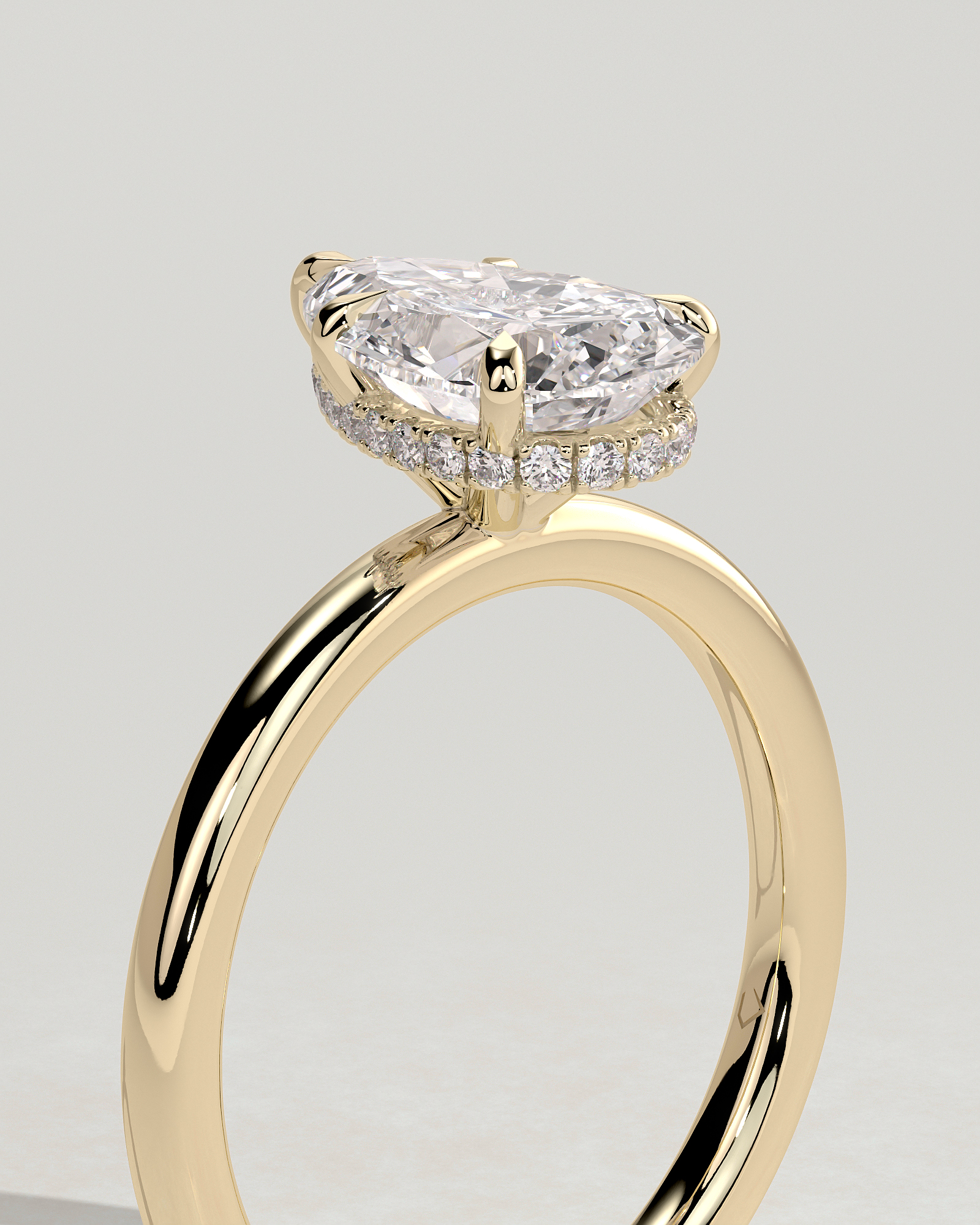 Ainsley - 5 Claw Pear Solitaire with Hidden Halo - 18k Yellow Gold