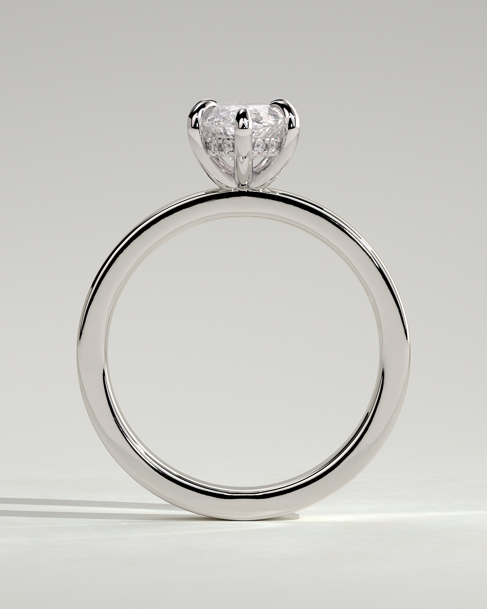 Aisha - Marquise 6 Claw Solitaire with Flat Cigar Band and Hidden Halo Engagement Ring - 18k White Gold High Setting