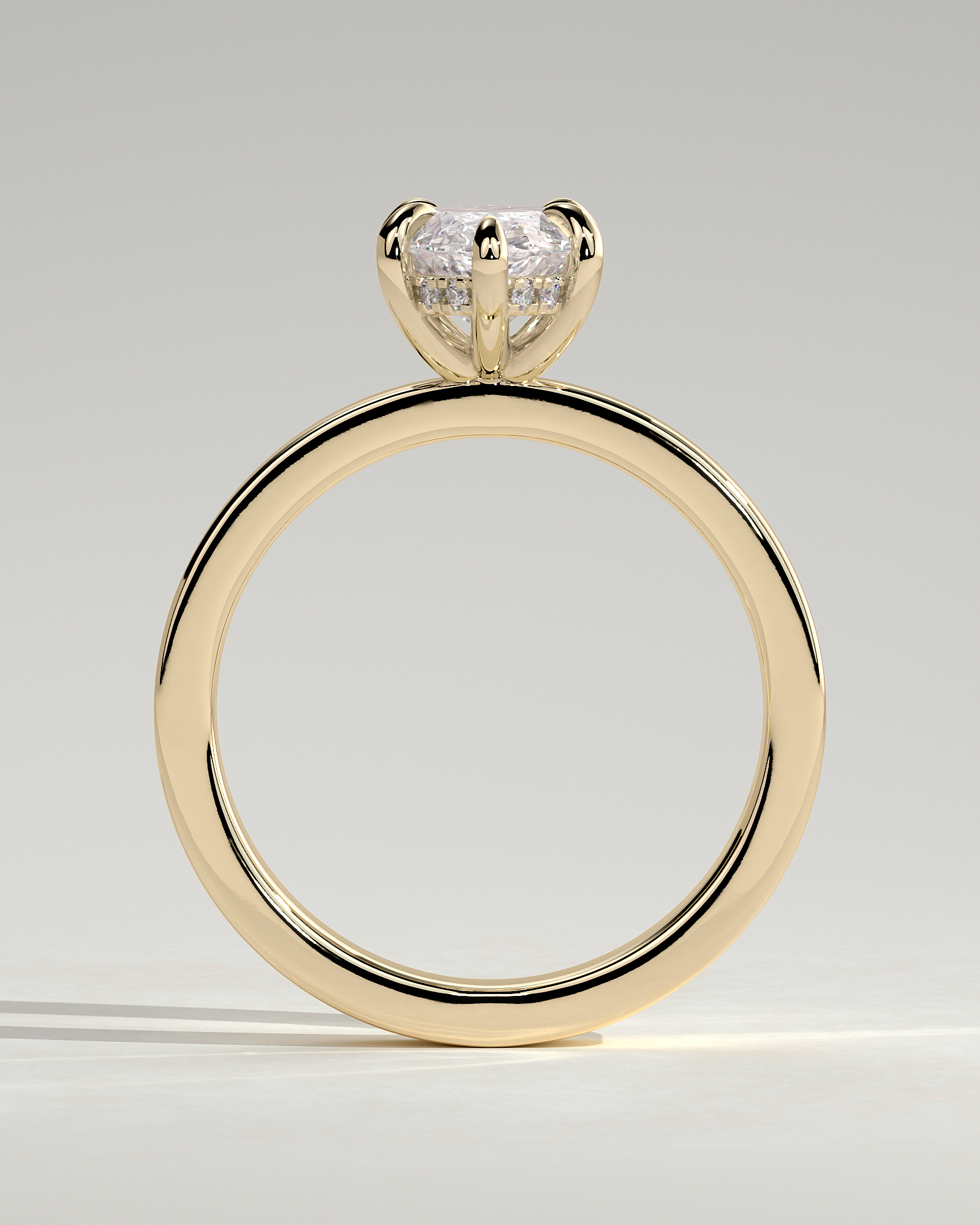 Aisha - Marquise 6 Claw Solitaire with Flat Cigar Band and Hidden Halo Engagement Ring - 18k Yellow Gold High Setting